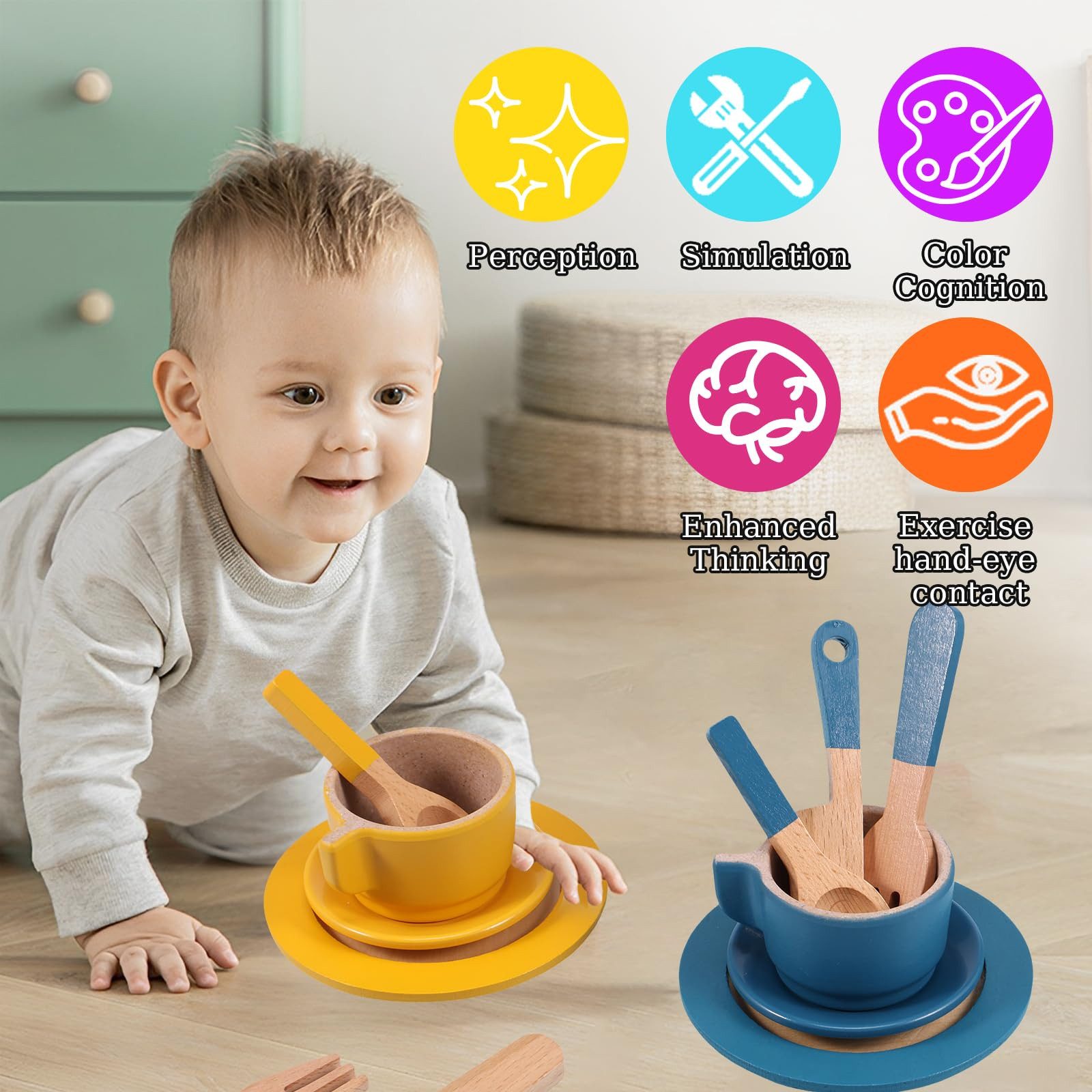 RWEUOQ Kinder-Küchenset Kinder-Küchenset Holzspielzeug, Geschirr, Gewürzfla günstig online kaufen