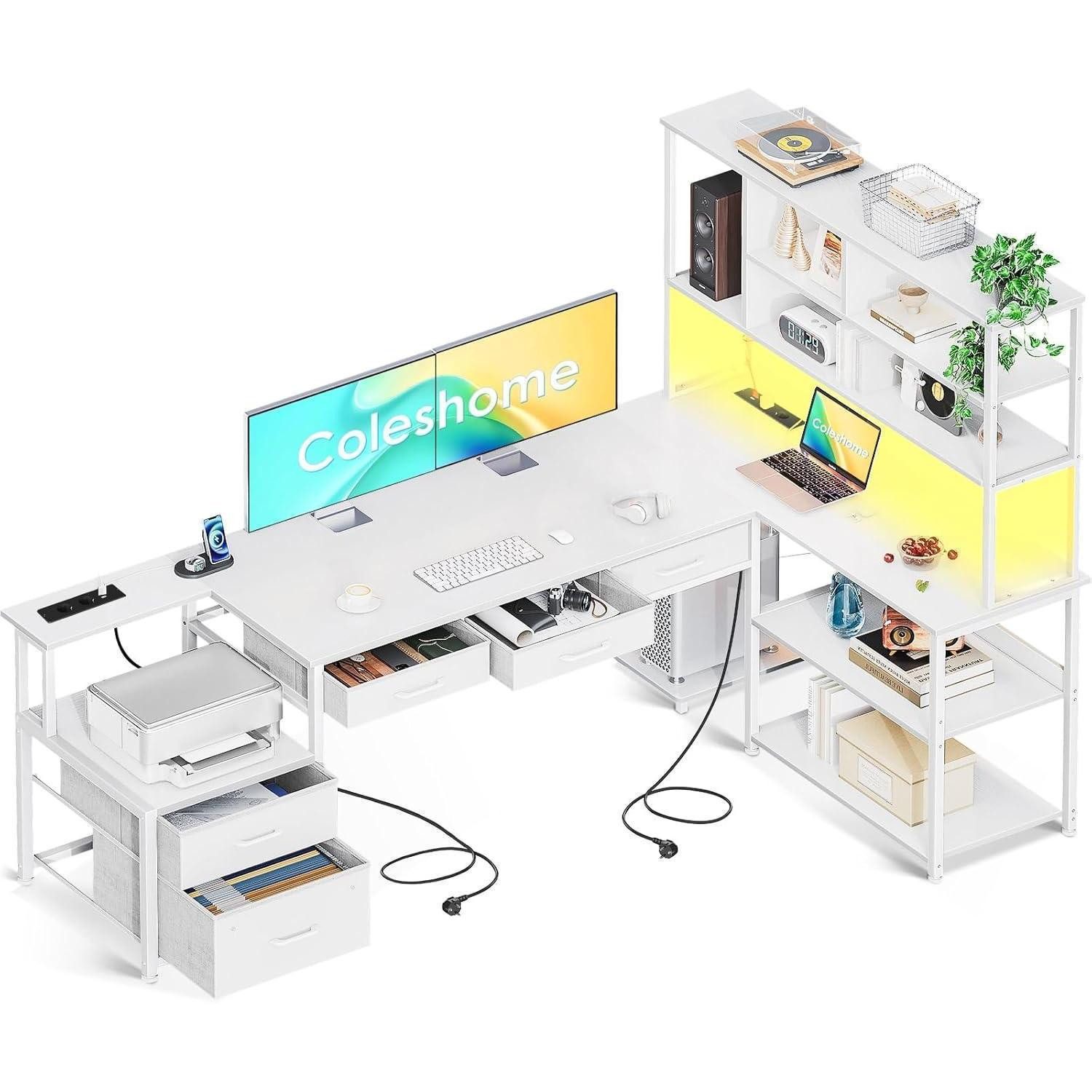 LuxusKollektion Eckschreibtisch Eckschreibtisch LED Schubladen Regale Steck günstig online kaufen