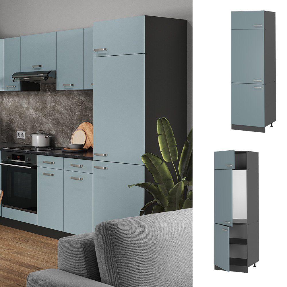 Vicco Kühlumbauschrank R-Line, Blau-Grau/Anthrazit, 60 cm günstig online kaufen