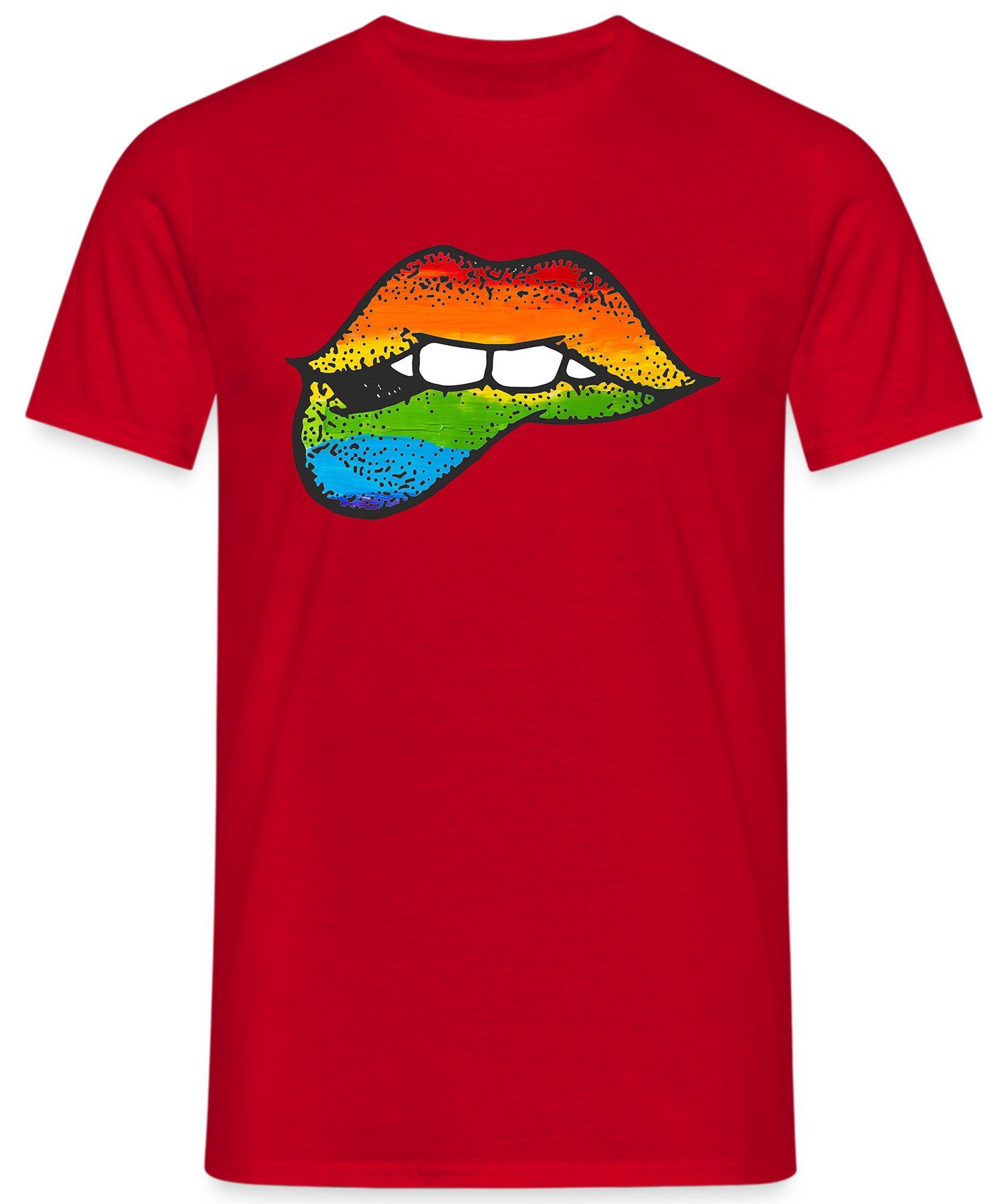 Regenbogen (1-tlg) Kussmund Herren T-Shirt Formatee Lippen - Gay Stolz Rot Pride Kurzarmshirt LGBT Quattro