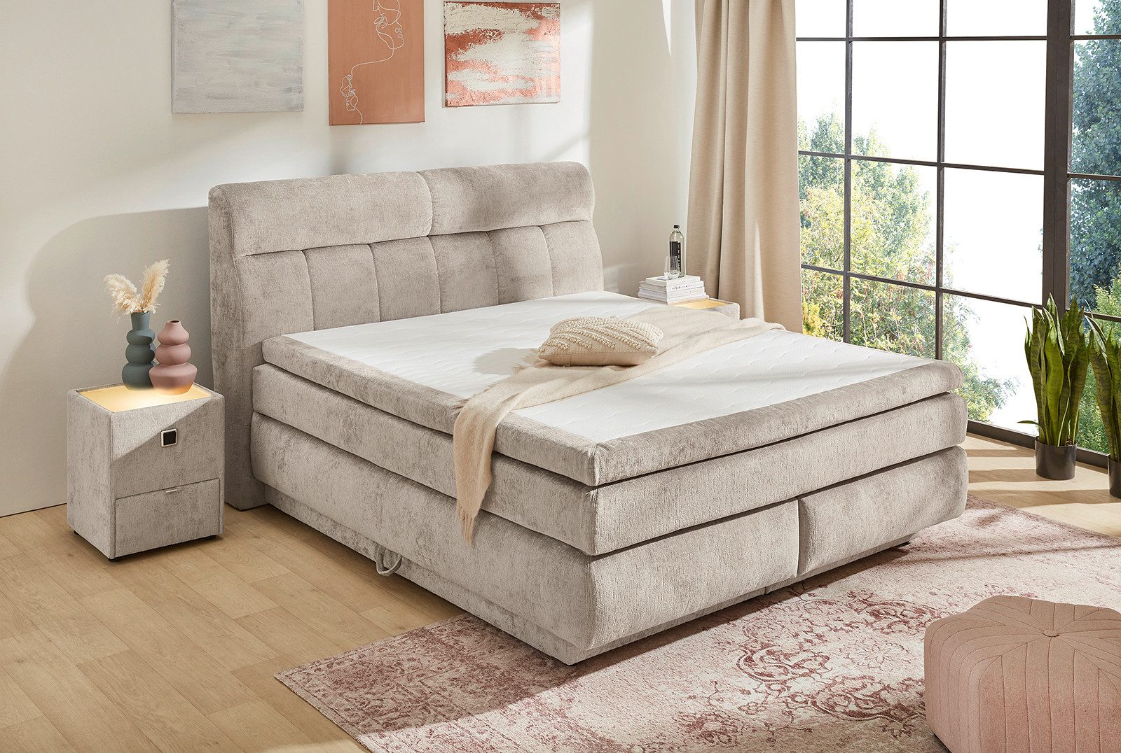 Jockenhöfer Gruppe Boxspringbett QUEEN, Stauraumbett mit Bettkasten & 7-Zonen-TTFK-Matratze H3/H4, 9 cm Kaltschaumtopper, Chenille-Bezug, 180 cm x 200 cm