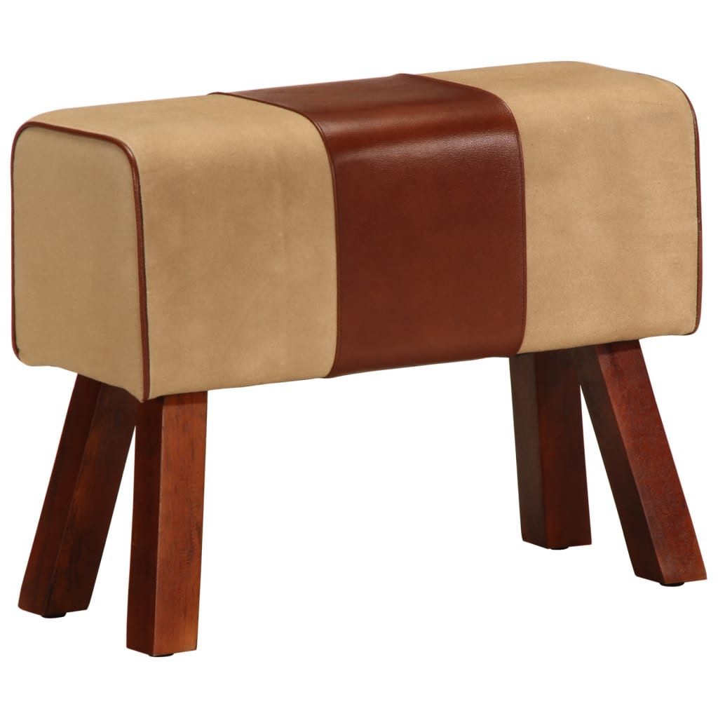 vidaXL Essbank Sitzbank Turnbock-Design 58 cm Braun Echtleder Massivholz