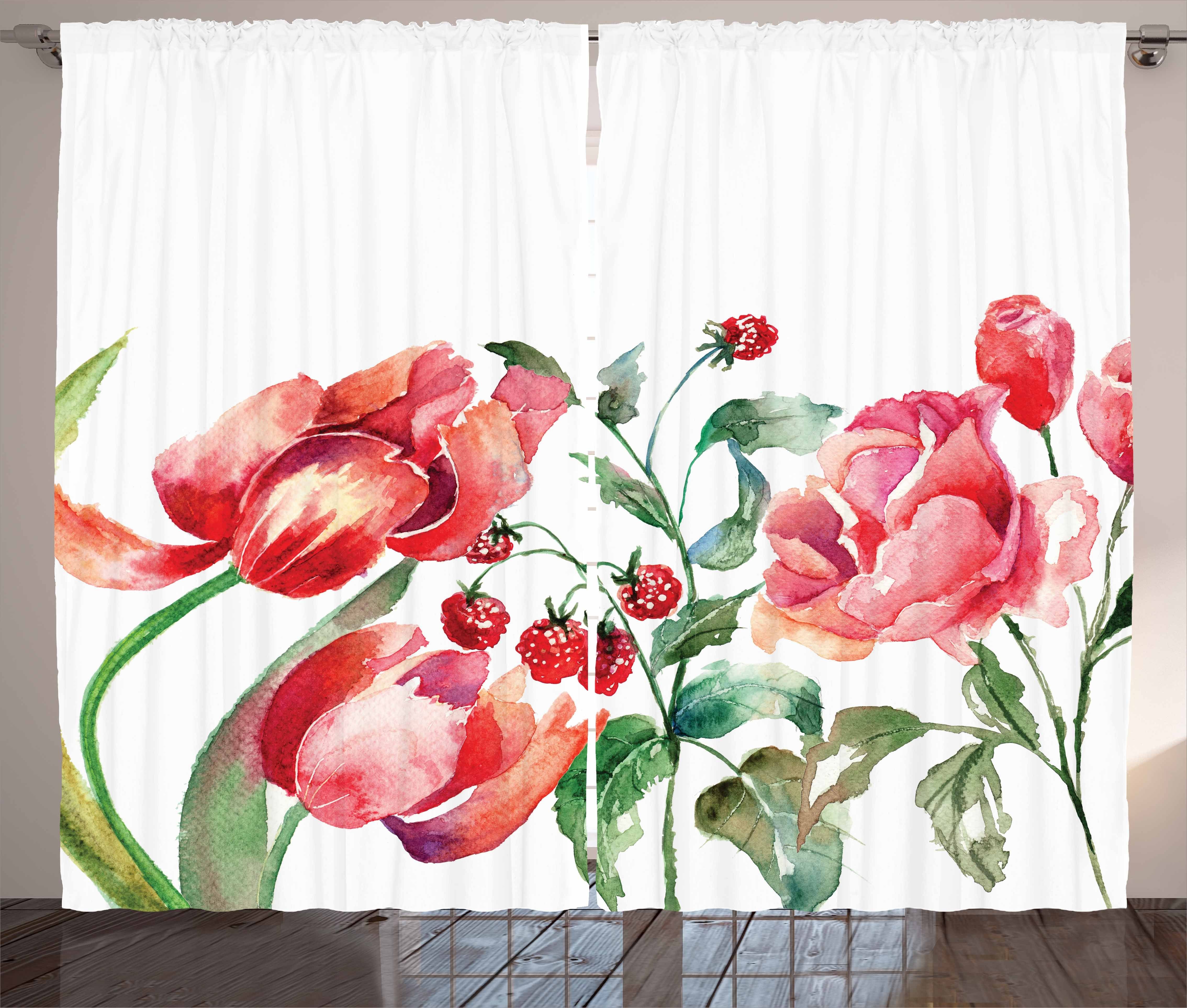 und Abakuhaus, Haken, Flora Vorhang Gardine mit Berry Schlaufen Schlafzimmer Kräuselband Aquarell Botanik
