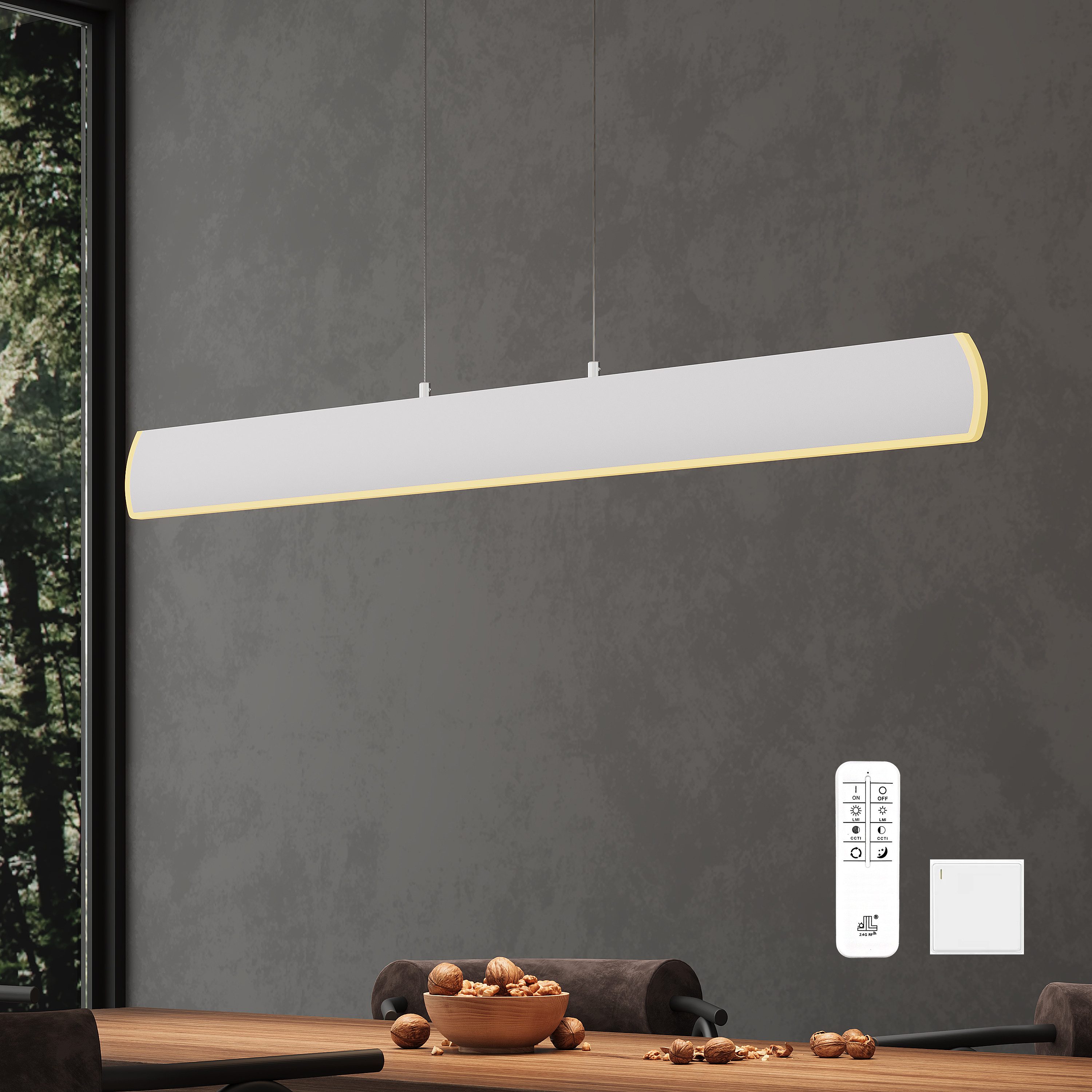 Mai & Mai LED Pendelleuchte Hängelampe Dimmbar mit Fernbedienung Verstellbares Hängeleuchte