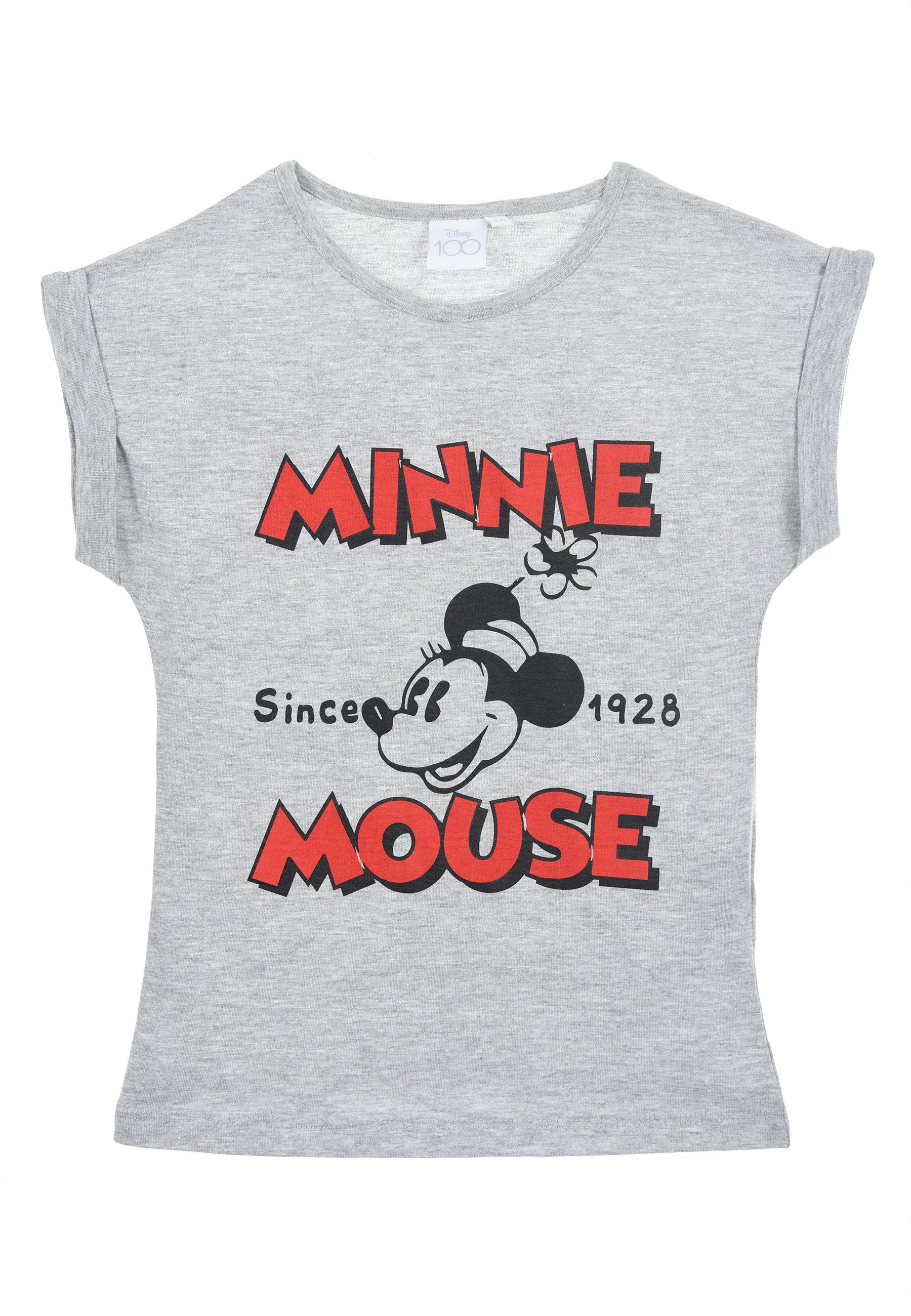 Disney Minnie Mouse T-Shirt Retro Mädchen Kurzarm-Shirt Kinder Oberteil Sommer Grau