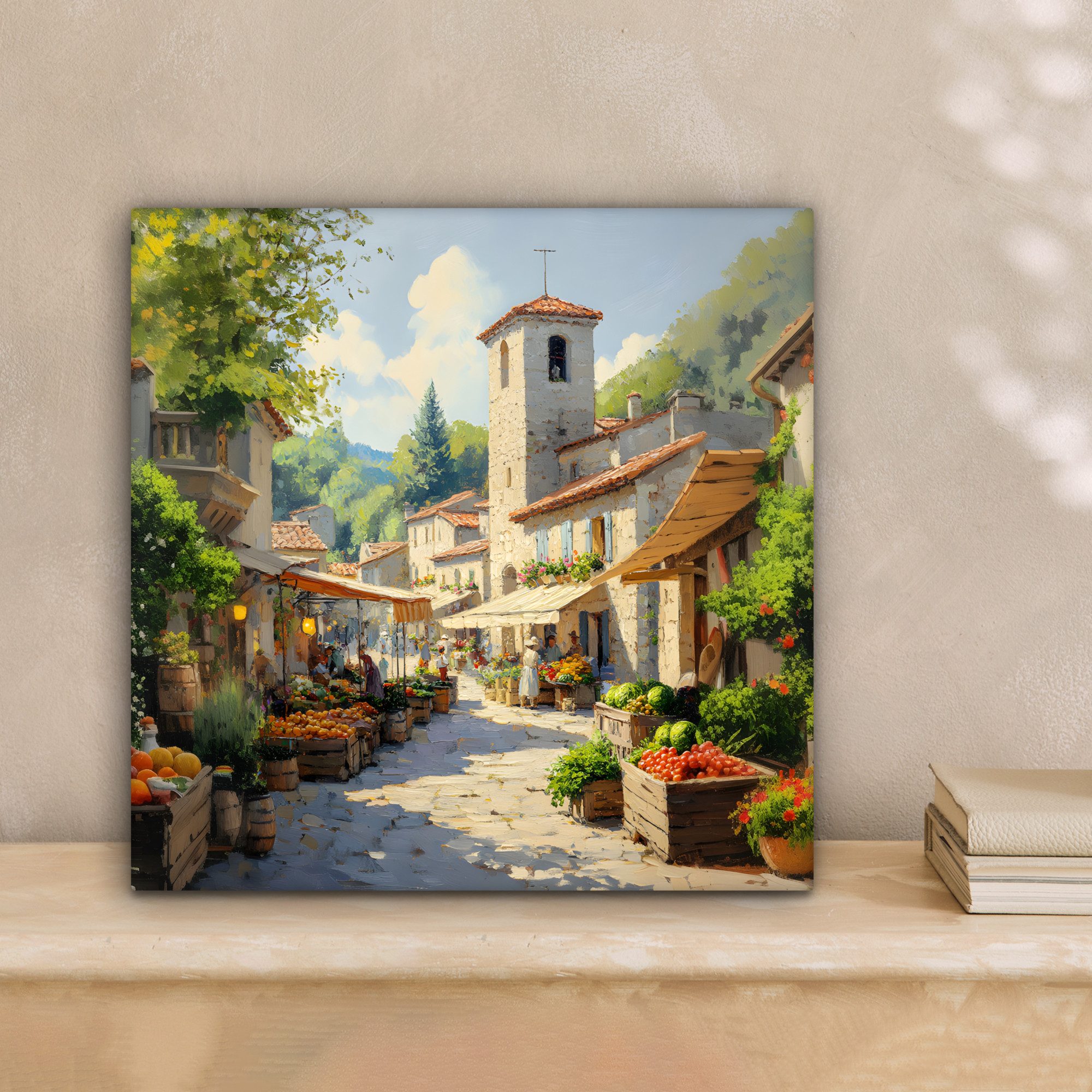 OneMillionCanvasses® Leinwandbild Dorf - Sonne - Stände - Häuser, Fotodruck (1 St), Wandbild, Deko Schlafzimmer Wohnzimmer Flur 20x20 cm