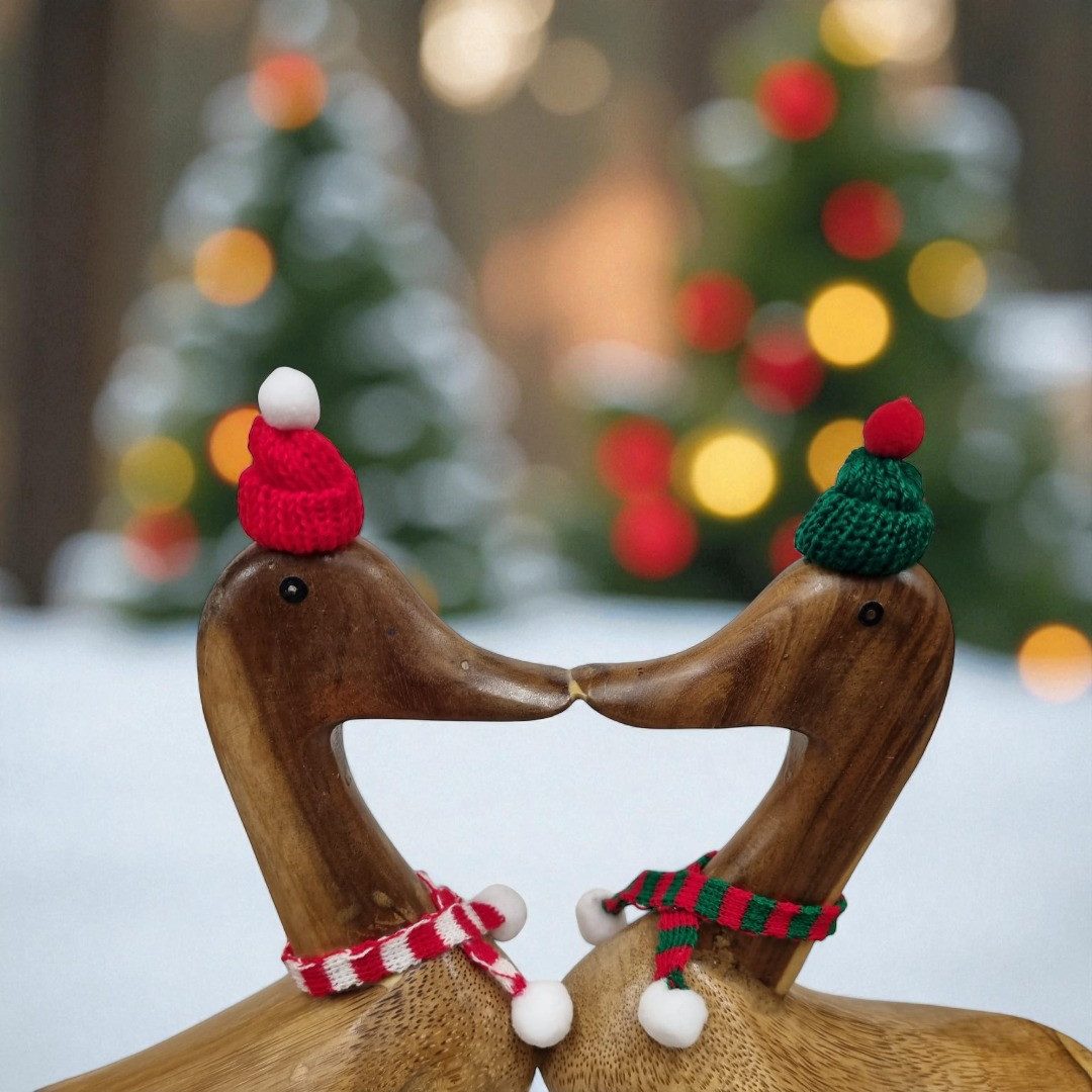 Kinaree Dekofigur Küssende Deko-Enten aus Holz, Naturprodukt, Handgefertigt, Bambus Wurzel