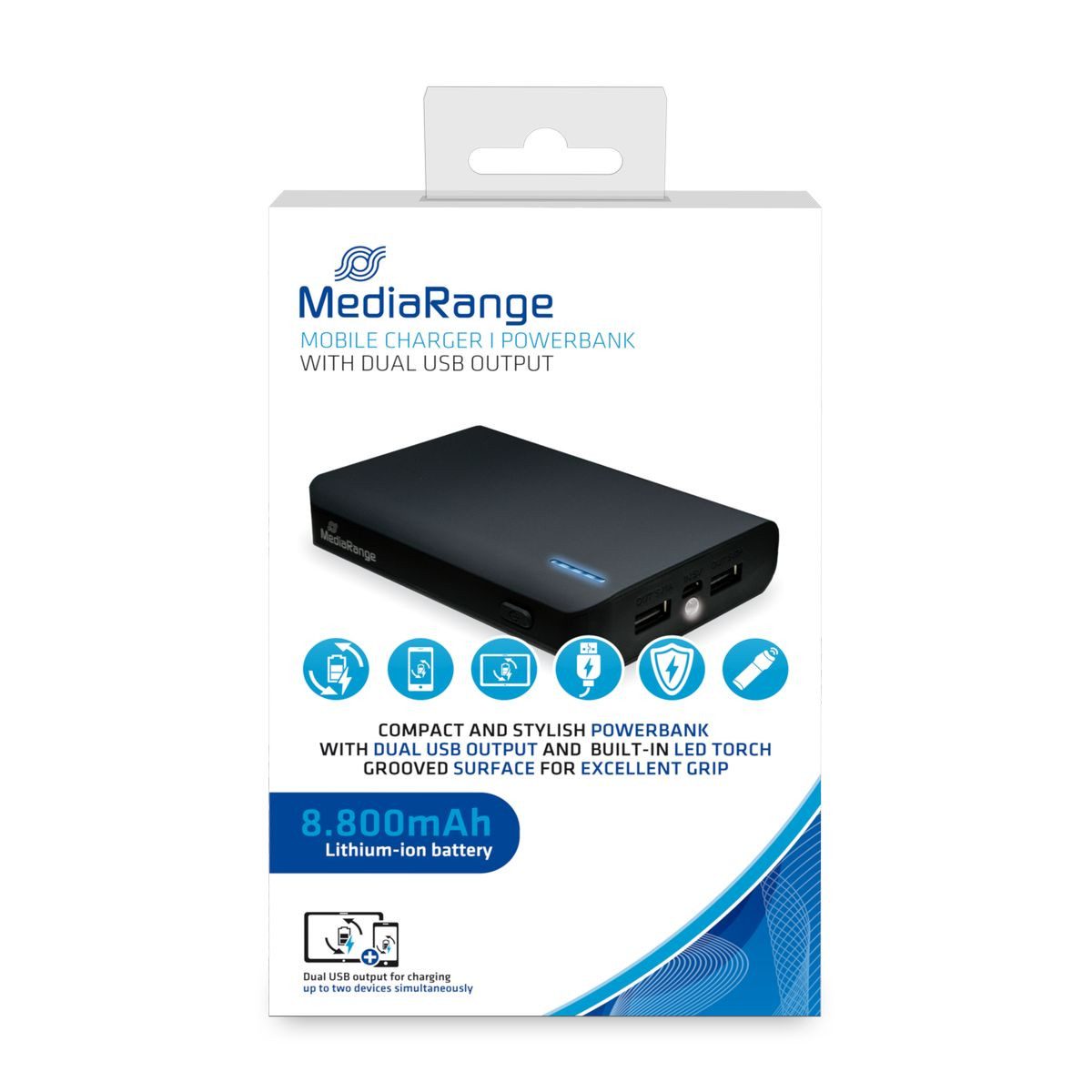 Mediarange Freizeittasche Mediarange Powerbank Micro-USB 8800mAh mit LED-Taschenlampe schwarz