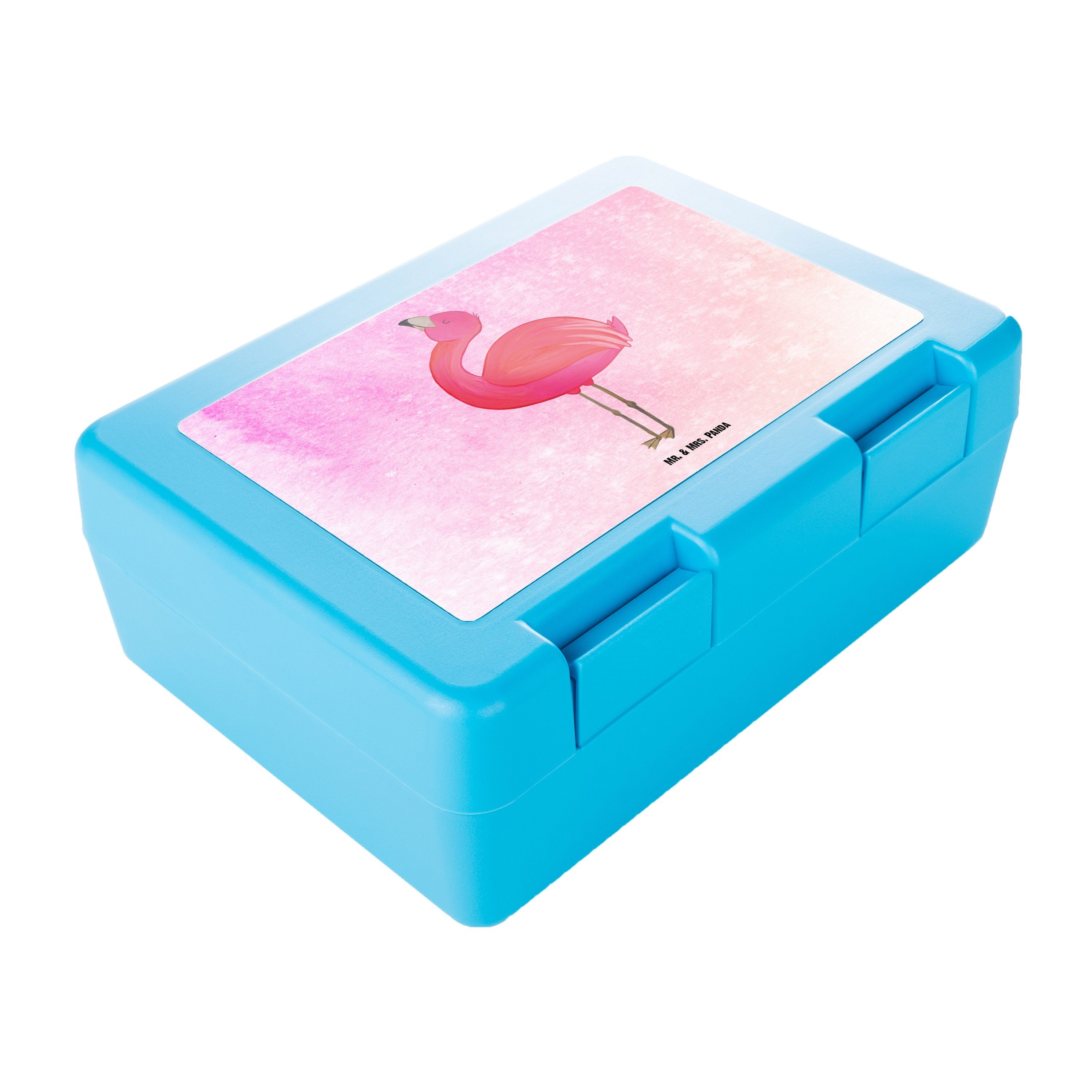 Mr. & Mrs. Panda Aquarell Premium - Butterdose stolz Kunststoff, Geschenk, Brotzeitbox, - Pink (1-tlg) Butterbrotdos, Flamingo