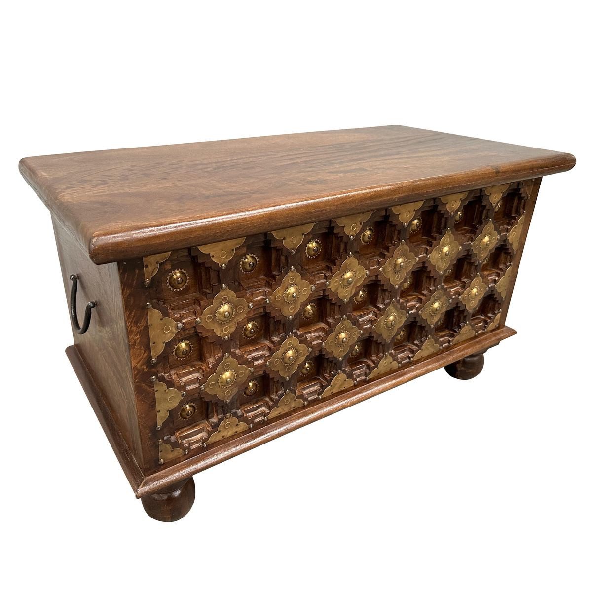 Oriental Galerie Truhe Indische Truhe Braun Messing 80cm (1 St), Beistelltisch, Holztruhe, Antik, Wäschetruhe, Möbeltruhe, Holzkiste