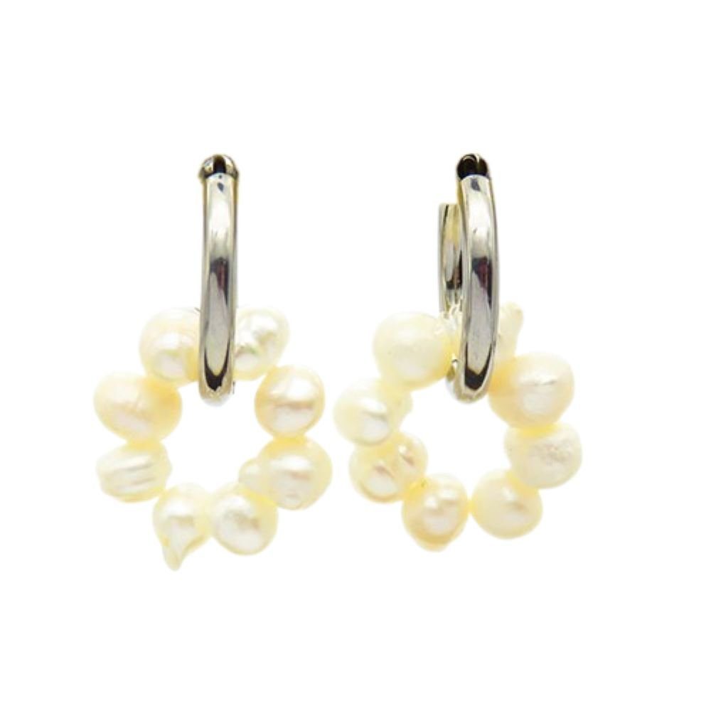 Perlen-Anhänger Silber 2-tlg), (2 Creolen Edelstahl mit Ohrringe aus Stück), (1 Ohrschmuck BUNGSA Damen Paar Creolen-Set