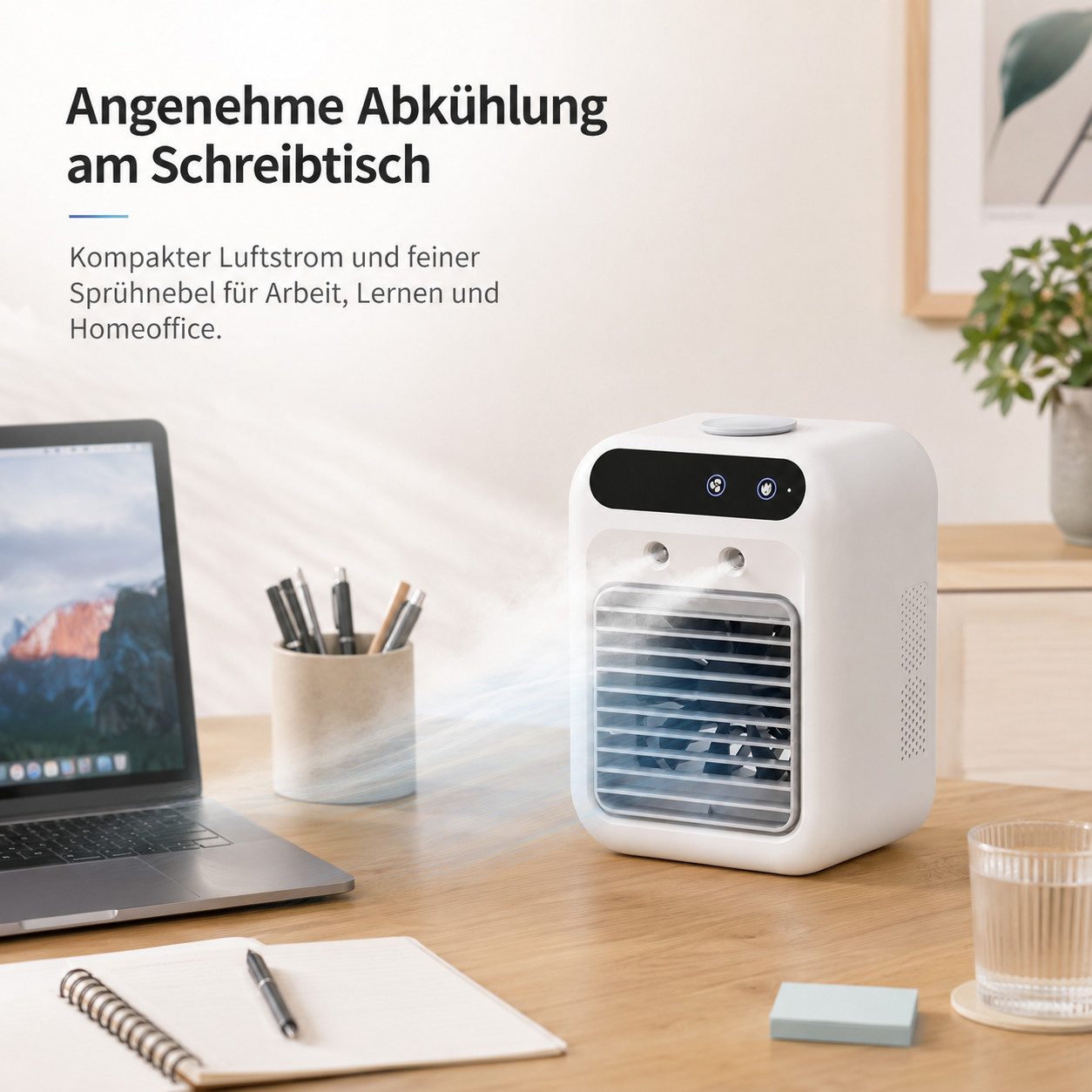 Tekoo Ventilatorkombigerät Tischventilator mit Luftbefeuchter, Mini-Luftkühler, USB-Akku, 2-in-1 Kühlung und Luftbefeuchtung