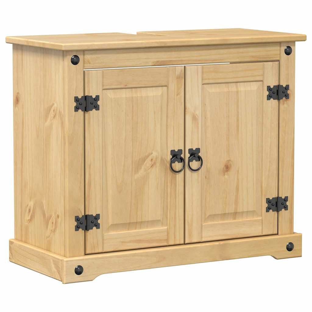 furnicato Badkommode Waschbeckenunterschrank aus massivem Kiefernholz 73x33x60 cm (1 St), Rustikales Badmöbel mit Metallgriffen und viel Stauraum fürs Bad