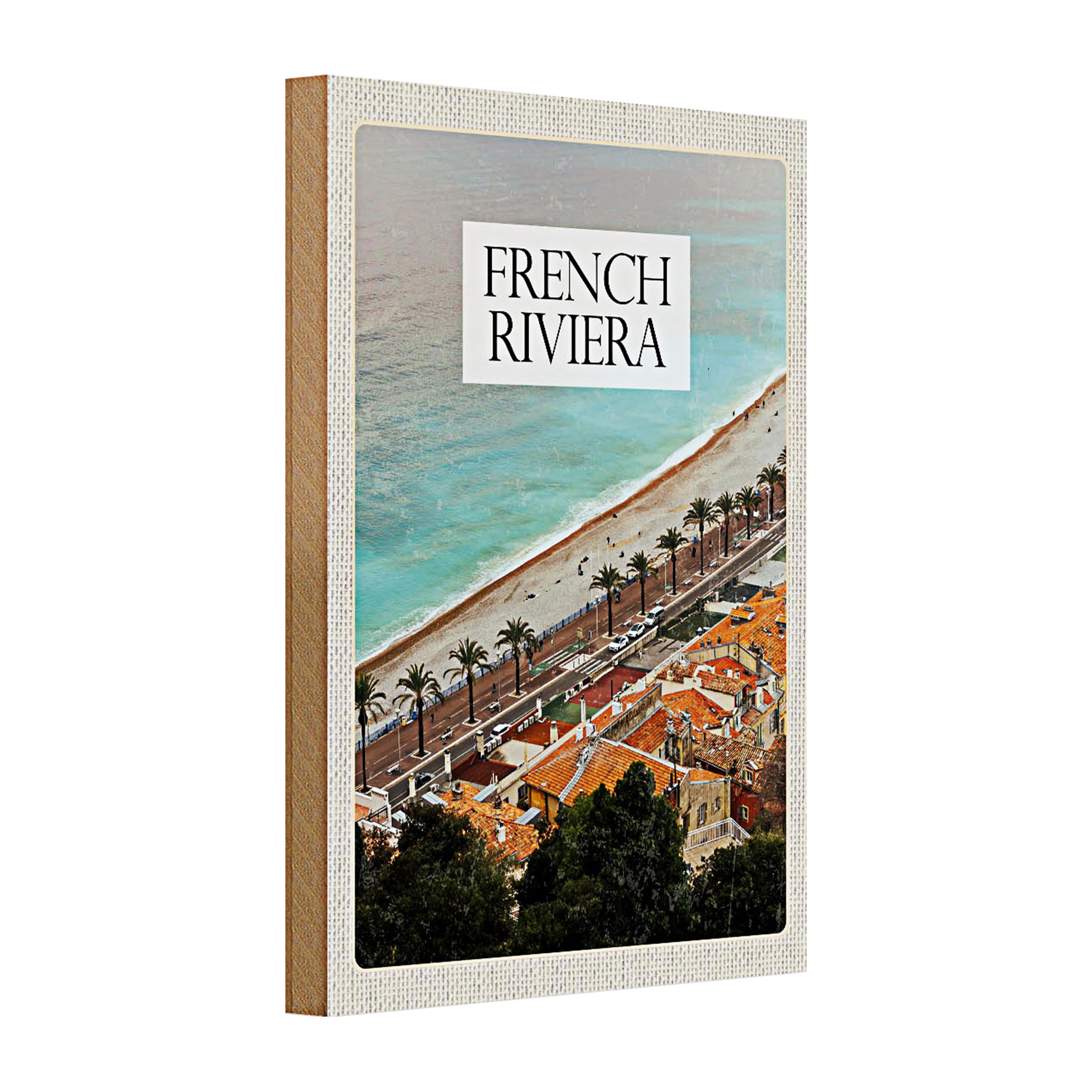 Roomando Holzbild Holzschild Reise 20x30cm French Riviera Mittelmeerküste