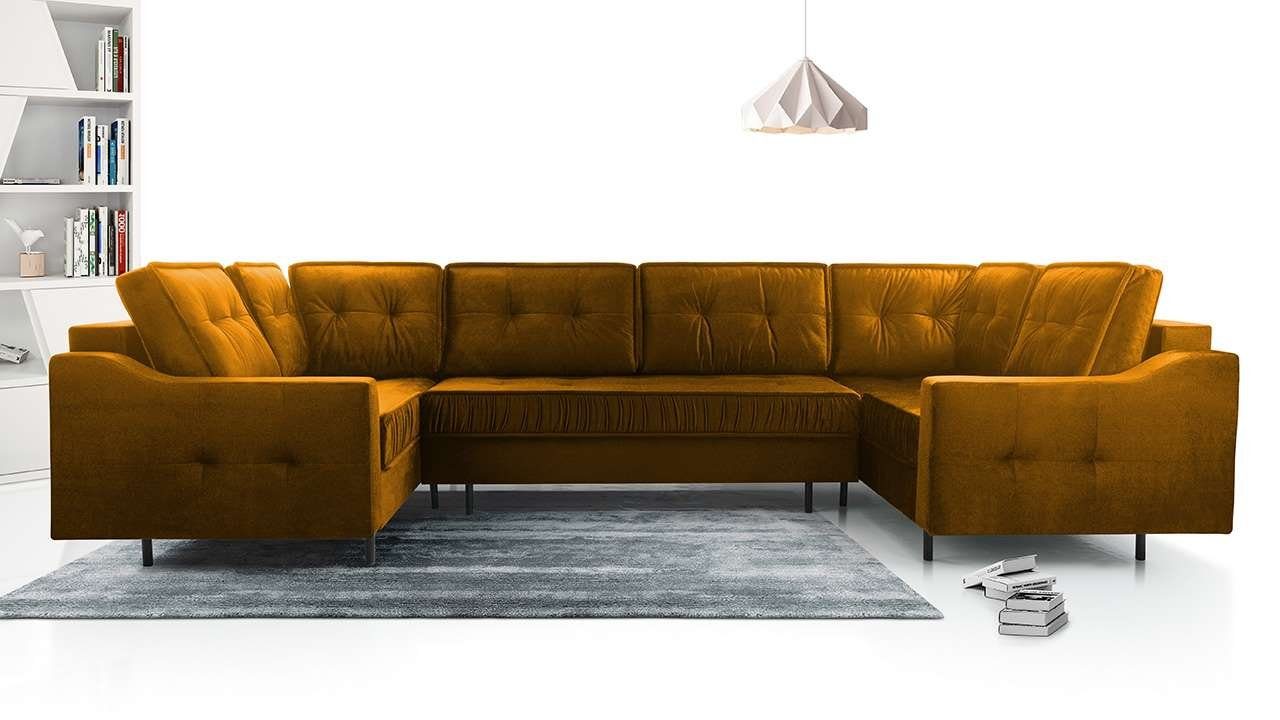 Neuestes Design MKS MÖBEL Monolith ABETO - Bettsofa U-Form Gelb Couch Wohnlandschaft mit Ecksofa U, - Schlaffunktion