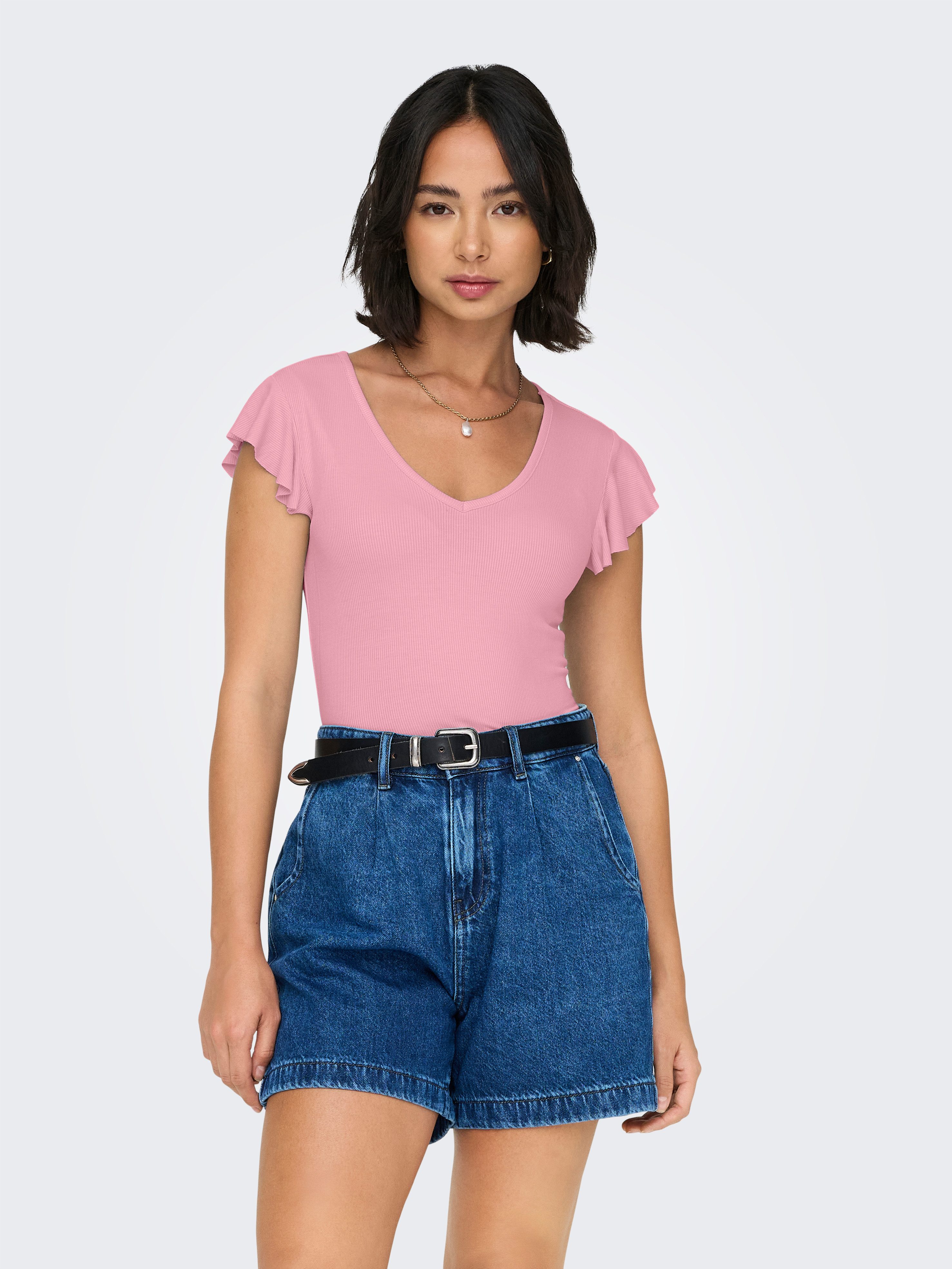ONLY V-Shirt ONLBELIA – V-Ausschnitt für femininen Sommerkomfort Viskosemischung, regular fit, Rundhals