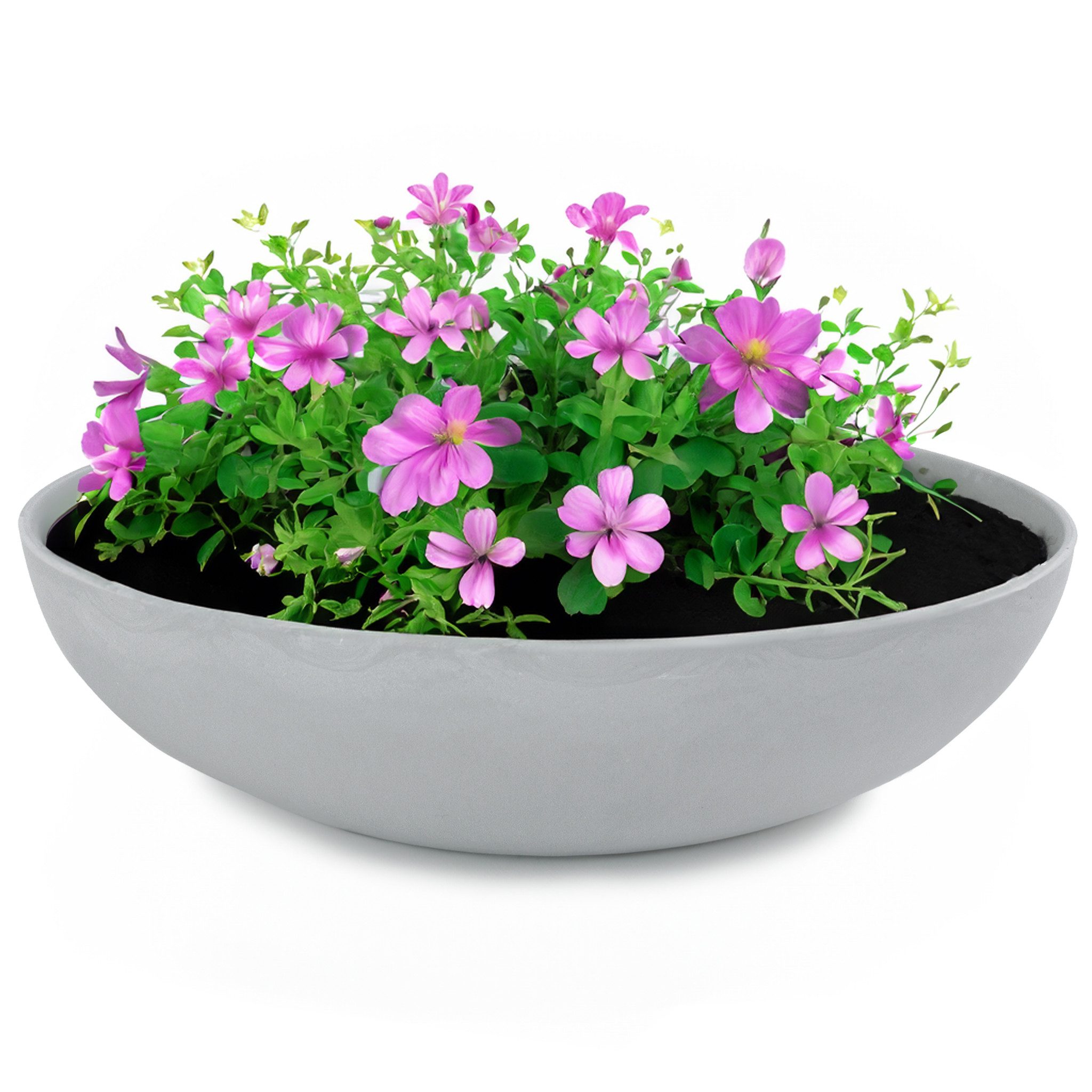 matches21 HOME & HOBBY Blumentopf Runde bauchige 37 cm Pflanzschale für draussen, hell-grau marmoriert (1 St), Wetterfeste Blumen-Schale als moderne Gartendeko Grabschmuck