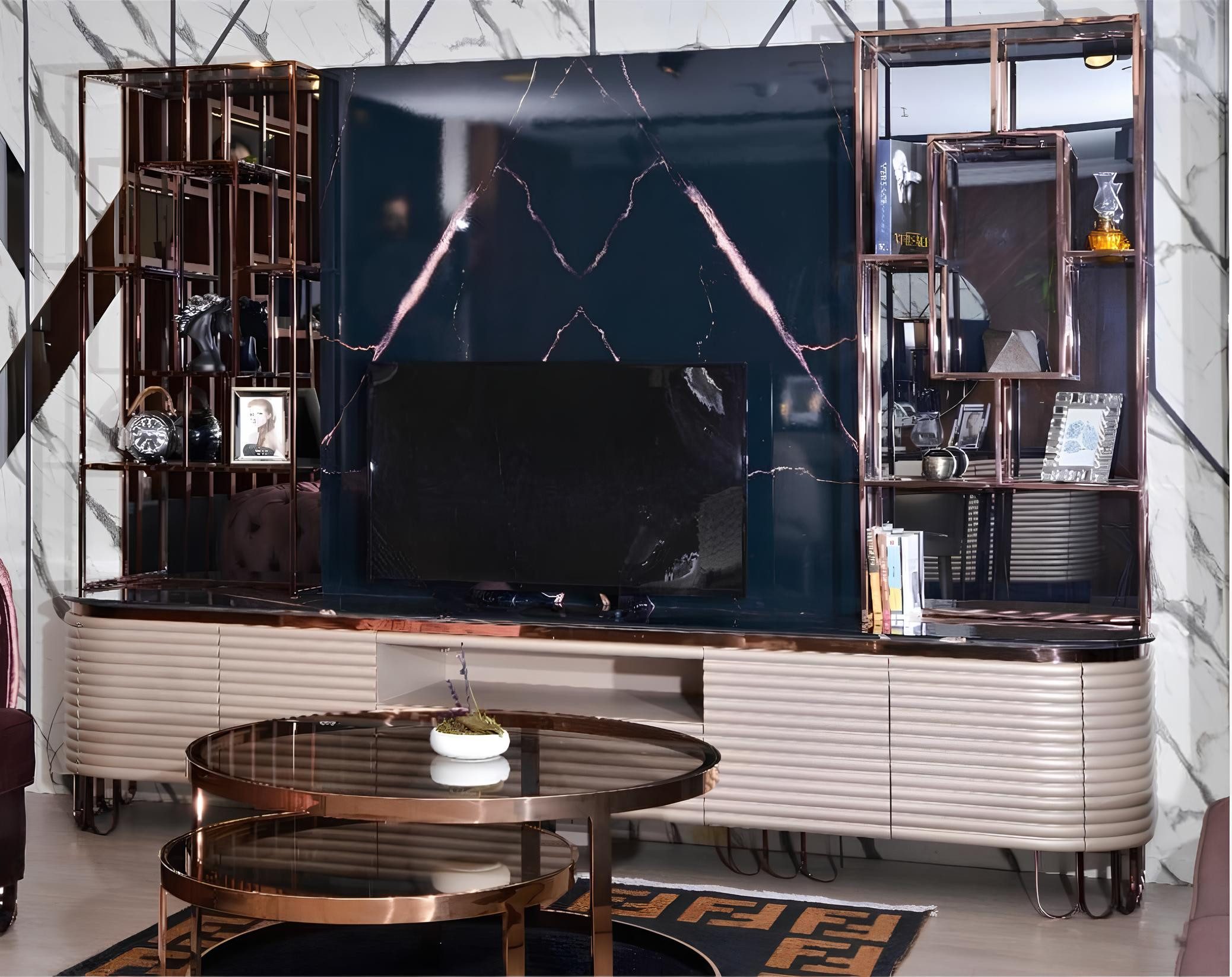 Wohnwand Beige TV Lowboard aus Holz – Modernes Sideboard für Wohnzimmer