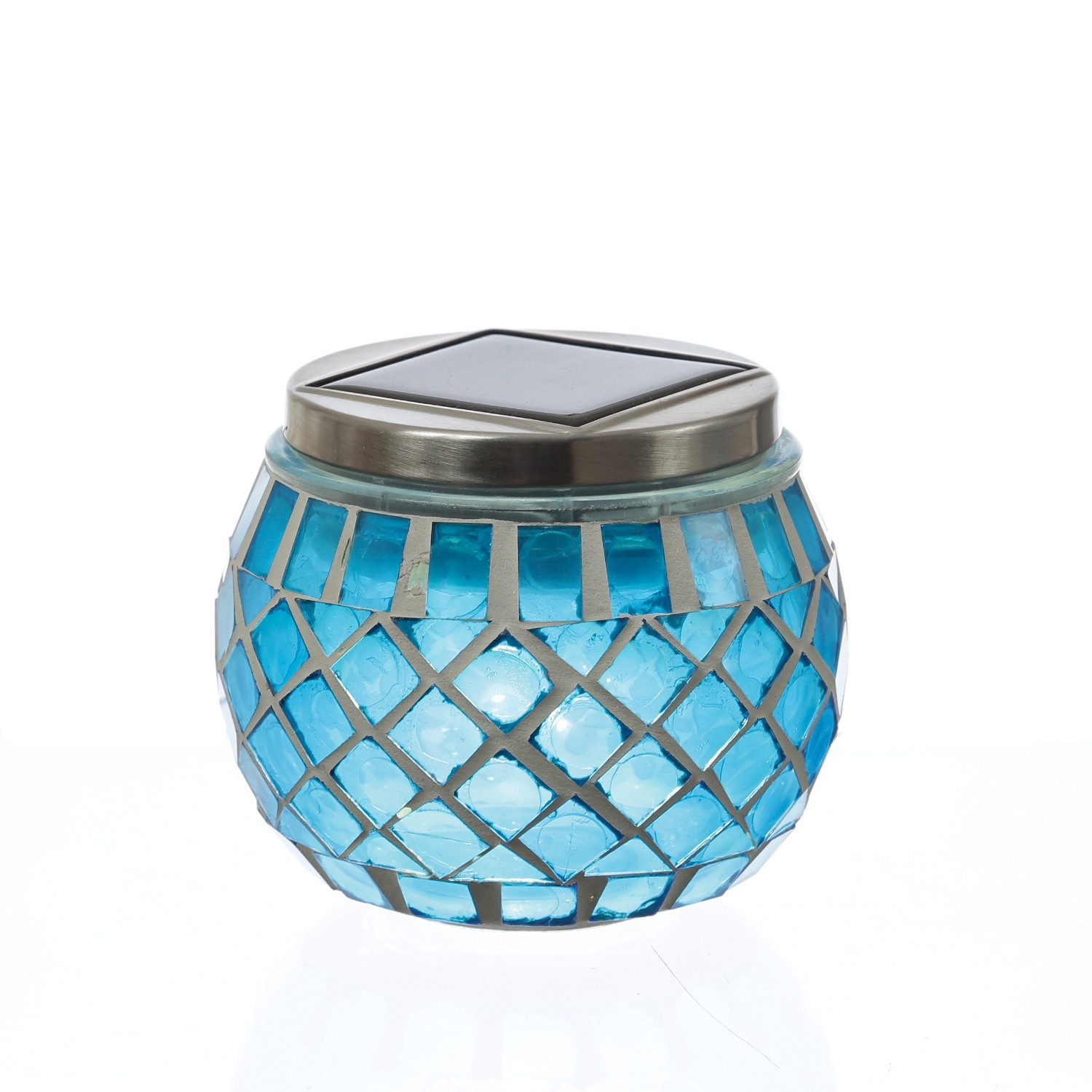 MARELIDA LED Solarleuchte Solar Windlicht Mosaik Glas Solarglas Mosaikleuchte für Balkon blau, LED Classic, kaltweiss (5300K bis 6000K)