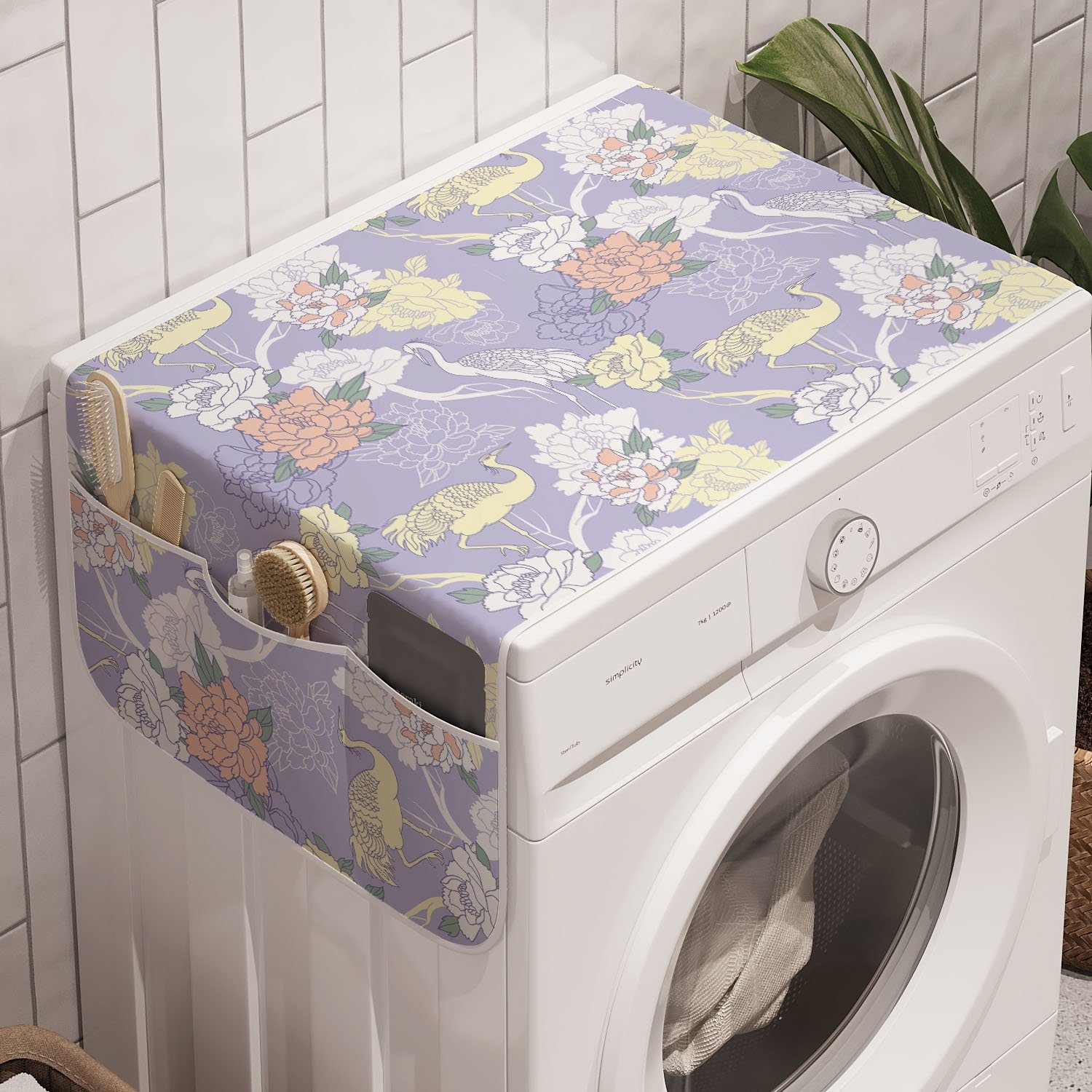Abakuhaus Badorganizer Anti-Rutsch-Stoffabdeckung für Waschmaschine und Trockner, Kran Lavendel Hintergrund Oriental