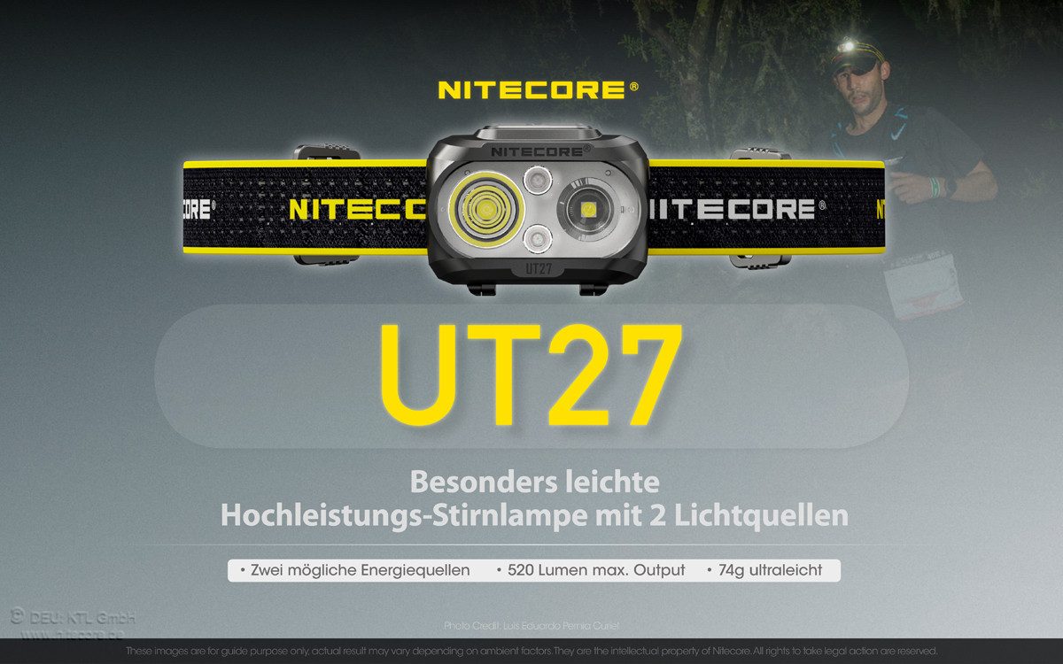 Nitecore LED Stirnlampe UT27 V2 - 800 kompakte Li-Ionen Akku Stirnleuchte mit 3 Lichtquellen, (1-St)