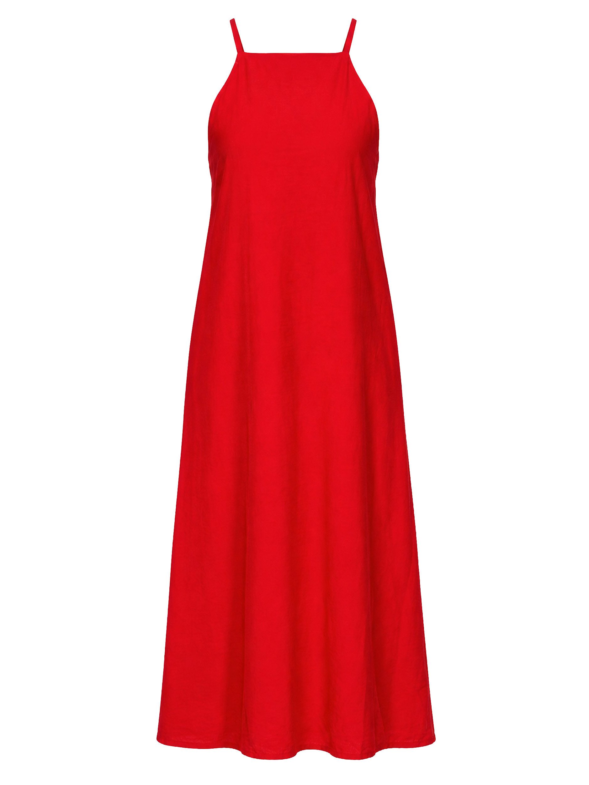 SASSYCLASSY Midikleid Langes Slip Kleid mit Trägern für Damen Luftiges A-Linie Midikleid in fließendem Fall aus Viskose Rot