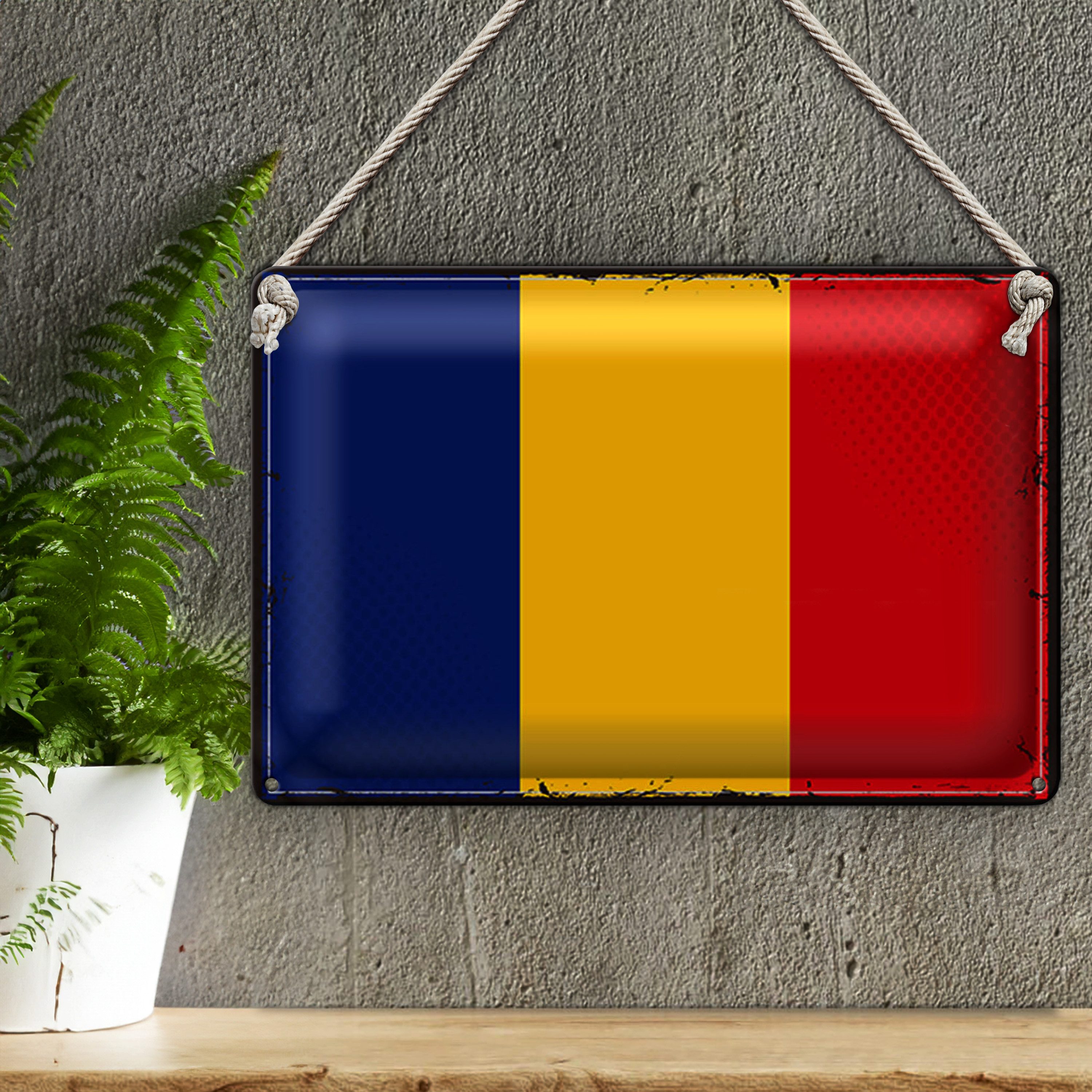 Roomando Metallschild Flagge Rumänien 40x30cm Retro Flag of Romania