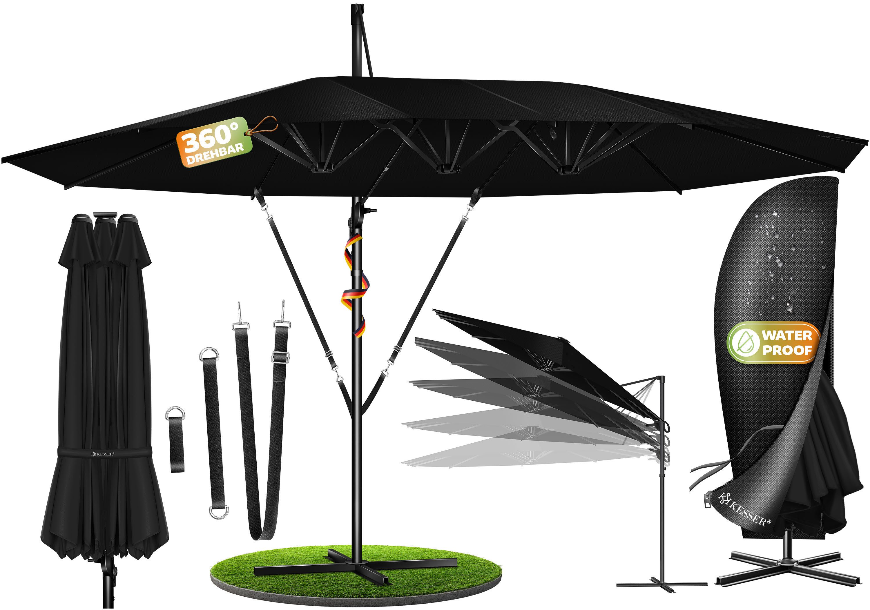 KESSER Sonnenschirm, Sonnenschirm Doppelsonnenschirm 4,6m x 2,7m Ampelschirm