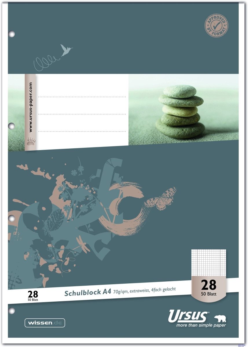 Notizblock Schulblock A4 70g/qm 4-fach gelocht 50 Blatt kariert mit Rand beidseit