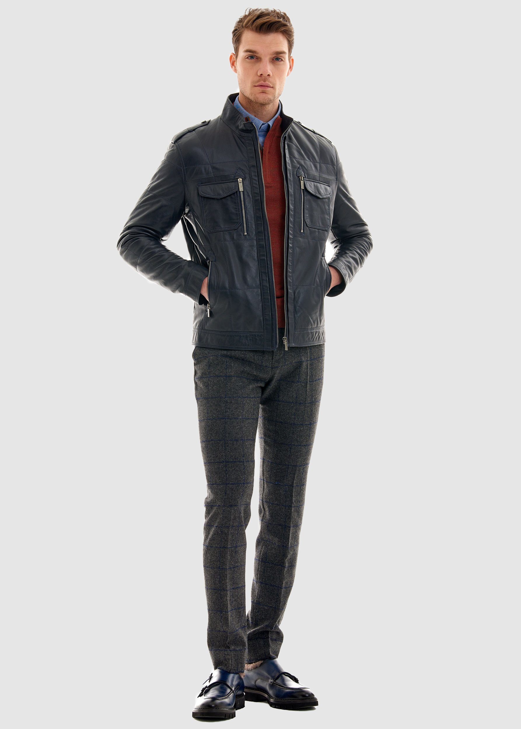 Pierre Cardin Lederjacke in tollem Stepp-Design, Mit hochabschließendem  Kragen und Schulterlaschen mit Knopf