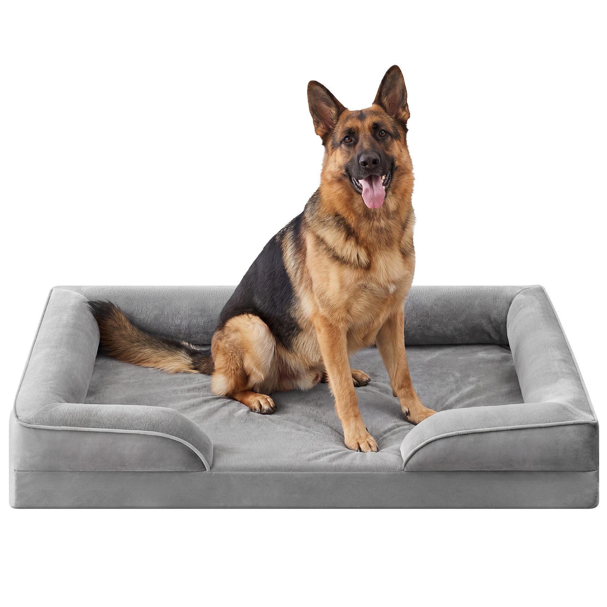 FEANDREA Tierbett Bezug abnehmbar, waschbar, rutschfest, Innenfutter wasserabweisend, Hundebett, erhöhter Rand, Noppenschaumstoff, XXL, 122 x 85 x 17 cm