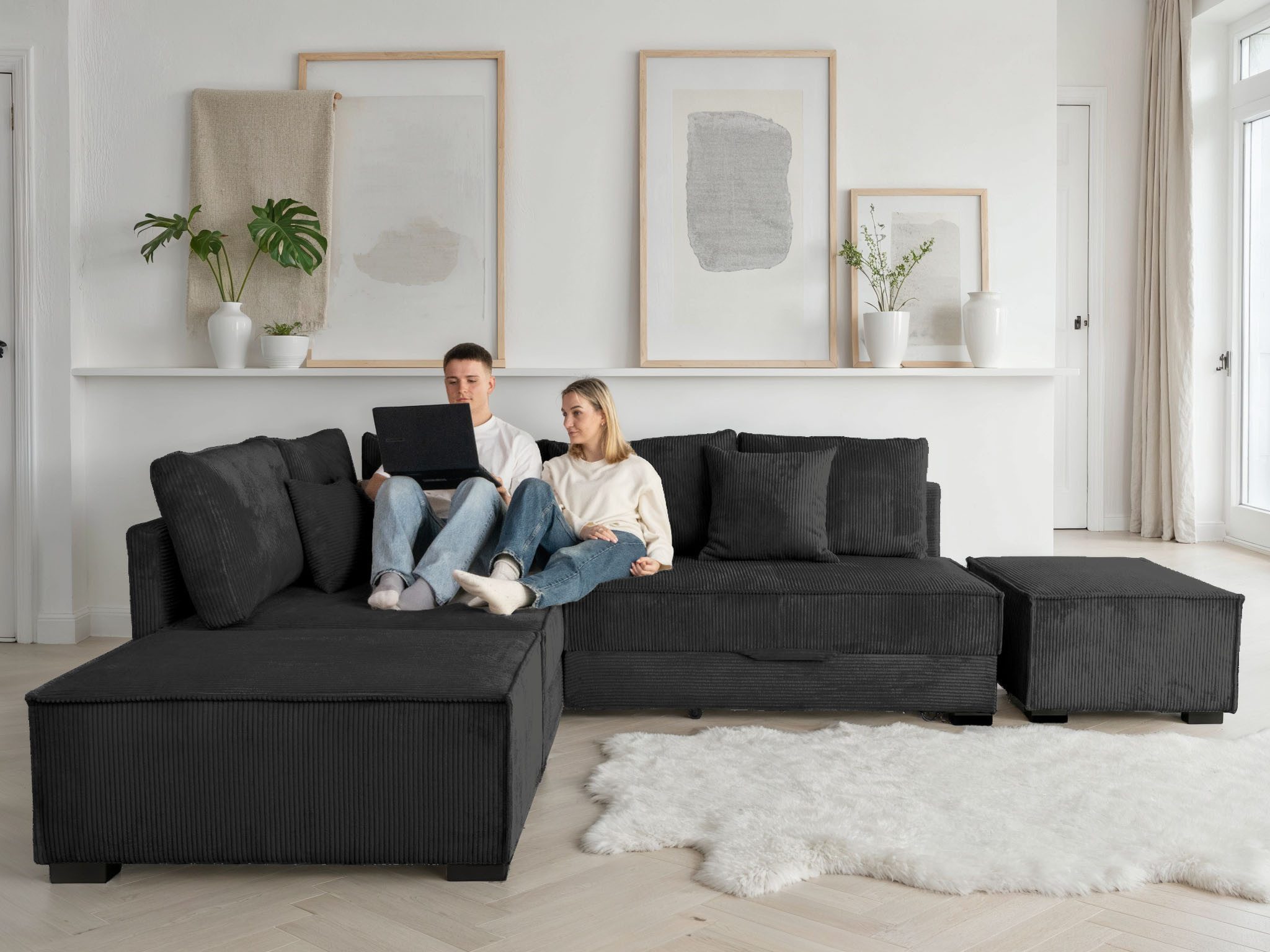 Home affaire Ecksofa Night & Day L-Form, B: 316 cm mit Dauer-Schlaffunktion 180x200 cm, Set: Sofa & Hocker, Schlaffunktion, Bettkasten & Kissen, Boxspringbett