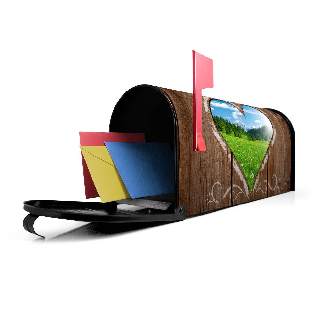 banjado Amerikanischer Briefkasten Mailbox original Briefkasten, x Ausblick USA), mit (Amerikanischer cm Mississippi 17 22 aus 51 Herz schwarz x