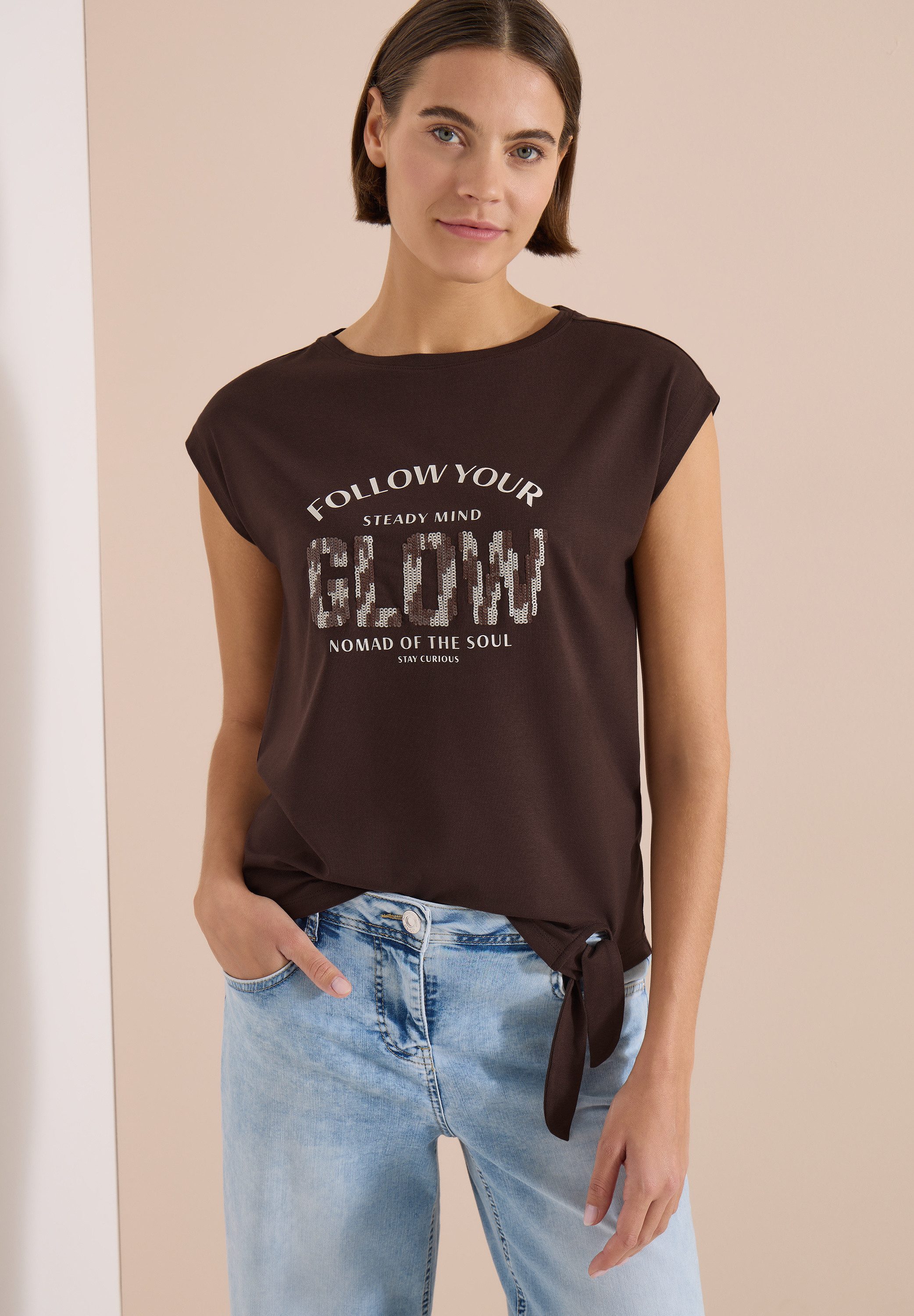 CECIL Kurzarmshirt Sommershirt mit Knotendetail
