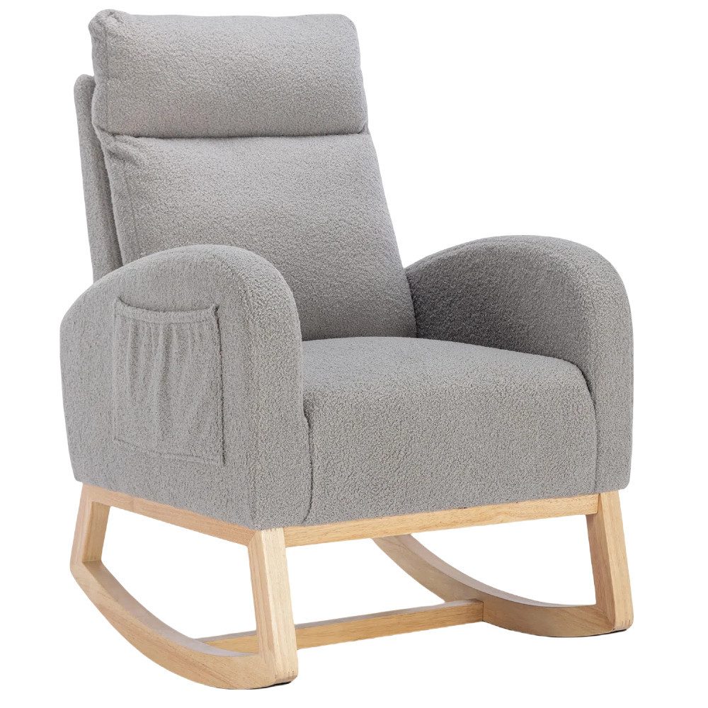 IDEASY Schaukelstuhl Teddy Fabric Schaukelstuhl, Kinderzimmerstuhl, Ohrensessel, Beine aus Massivholz, seitliche Ablagetaschen, dickes Sitzkissen