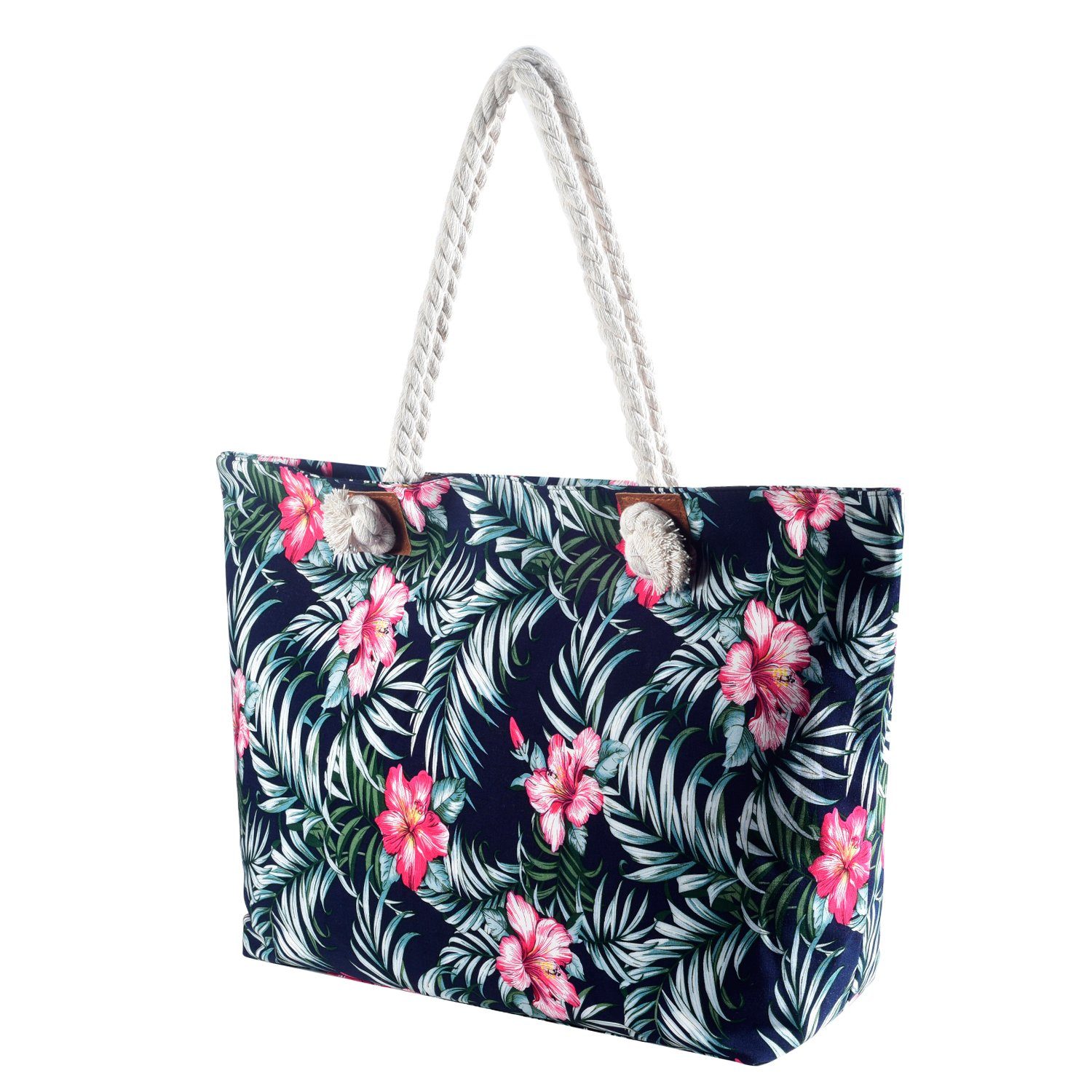 Flower Motive Strandtasche Strandtasche, Shopper mit (2-tlg), Style Reißverschluss, tolle Schultertasche DonDon Beach Große sunshine