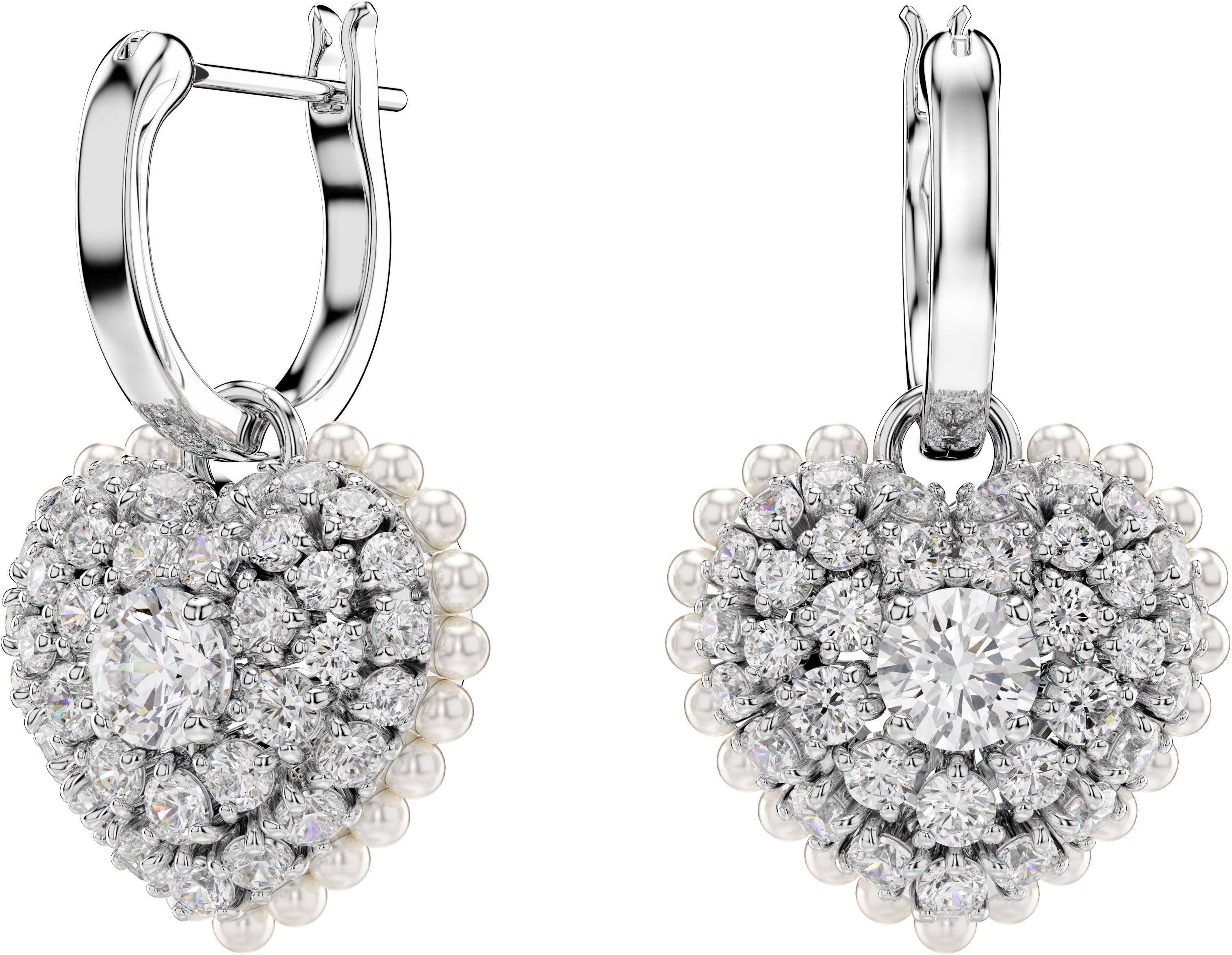 Swarovski Paar Creolen Idyllia E Heart Drop Herz, mit Swarovski® Kristall - mit Swarovski® Perle - Einhänger abnehmbar