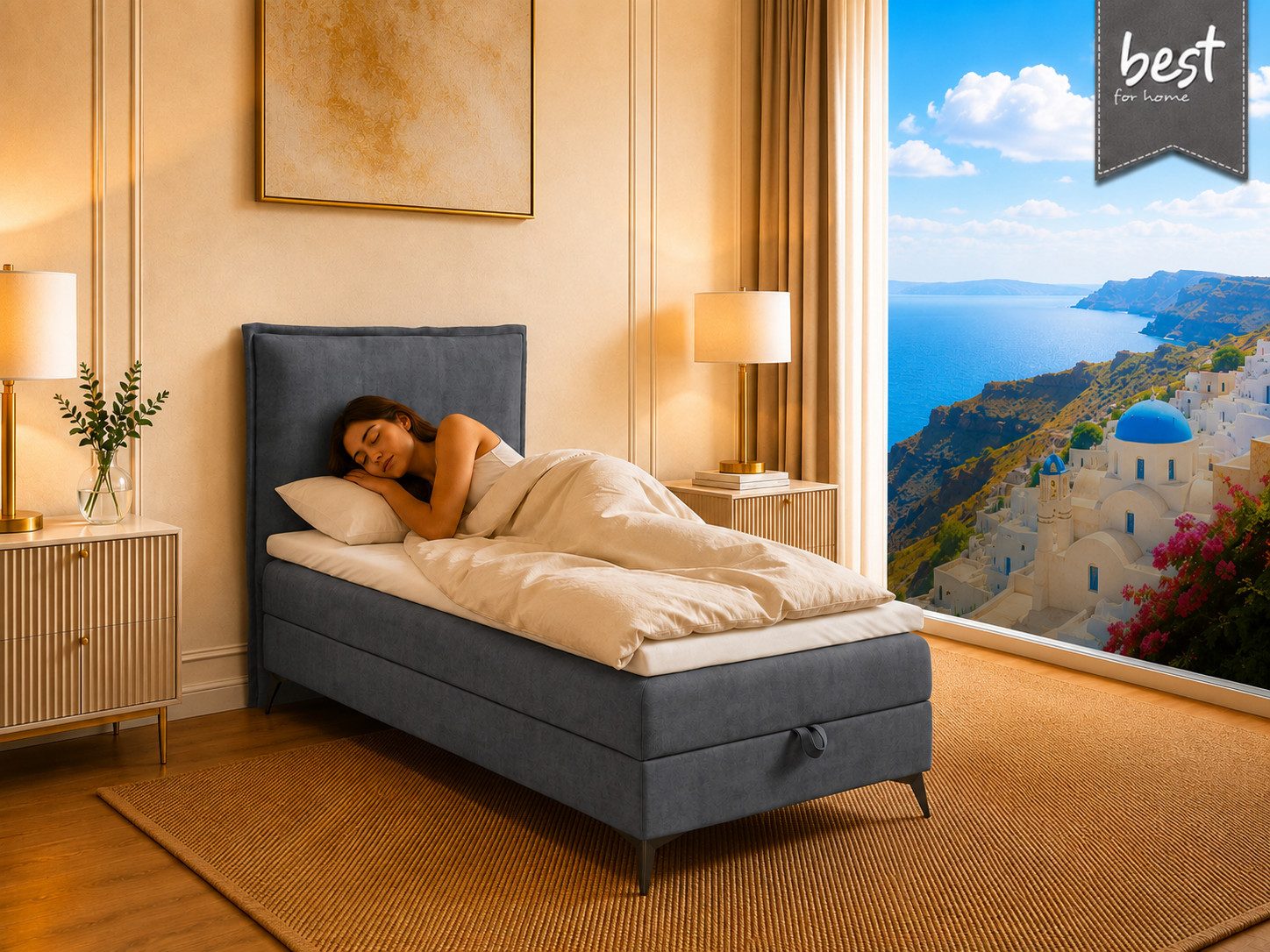 Best for Home Boxspringbett K16 Single SLIM mit Bettkasten & Bonellfederkernmatratze, Topper H3 (Einzelbett, Polsterbett, Juniorbett, Hotelbett, versch. Größen, – Bild 2 von 5