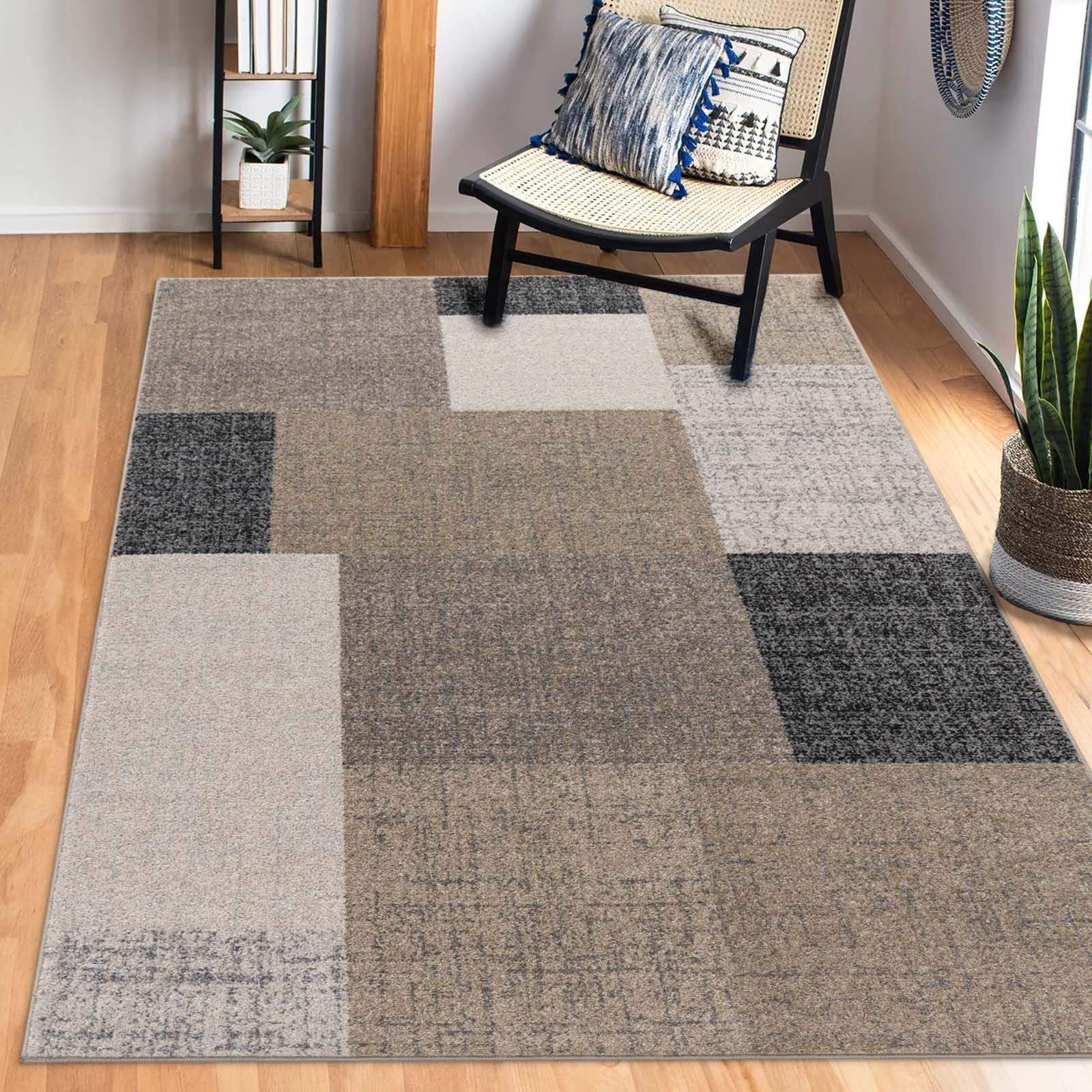 Teppich TaraCarpet Terra Design 105 Quadrate, TaraCarpet, rechteckig, Höhe: 13 mm, natürliche Farben karo beige Wohnzimmer Schlafzimmer Esszimmer 240X340