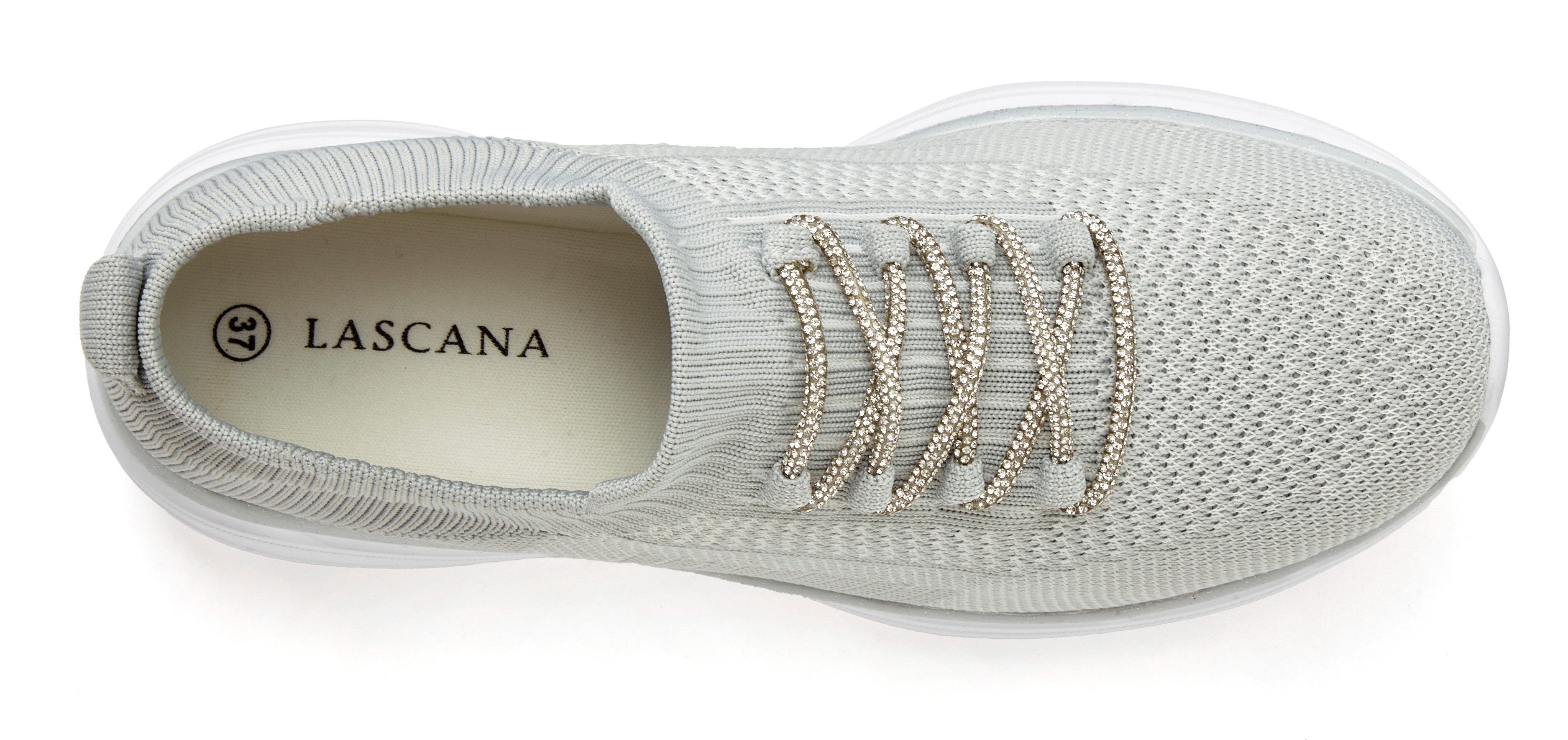 LASCANA Slip-On-Sneaker, Slipper, Freizeitschuh, Sneaker mit modischer Glitzerschnürung VEGAN