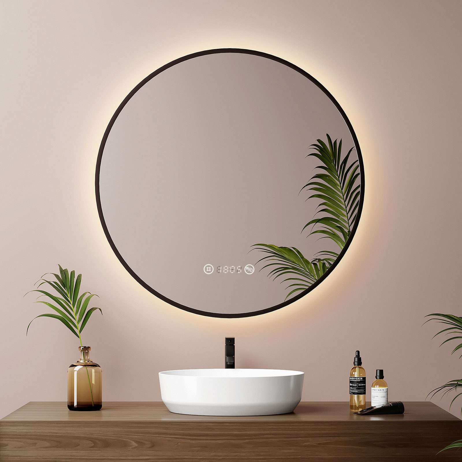 EMKE Badspiegel mit Beleuchtung und Antibeschlag, Uhr & Temperaturanzeige ( günstig online kaufen