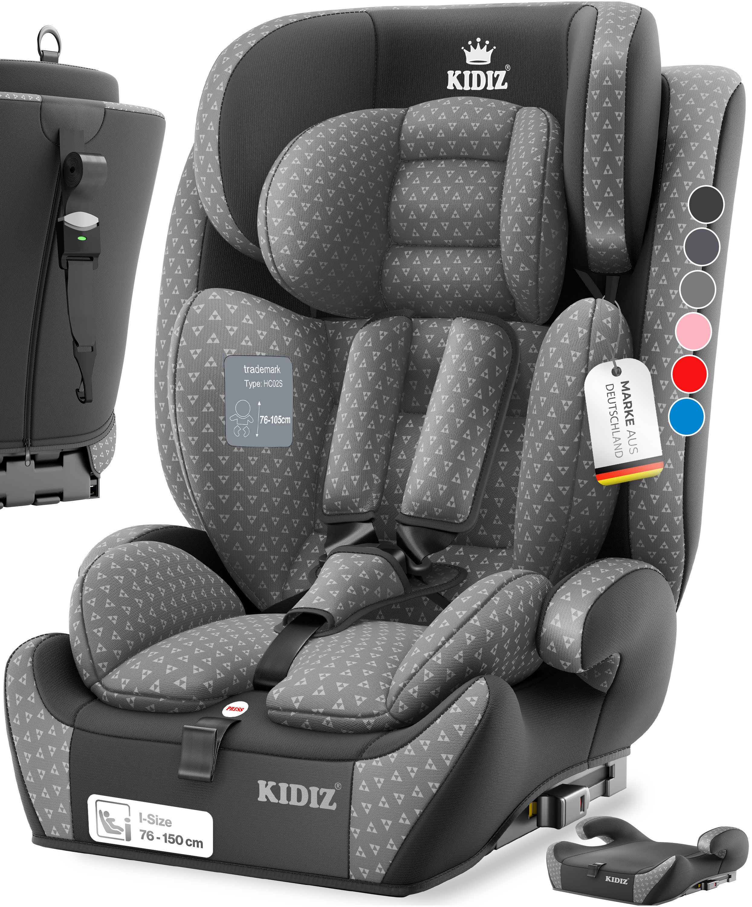 KIDIZ Autokindersitz, Kinderautositz Isofix 1-12 Jahre, Mitwachsend, Gruppe 1+2+3, 9-36 kg