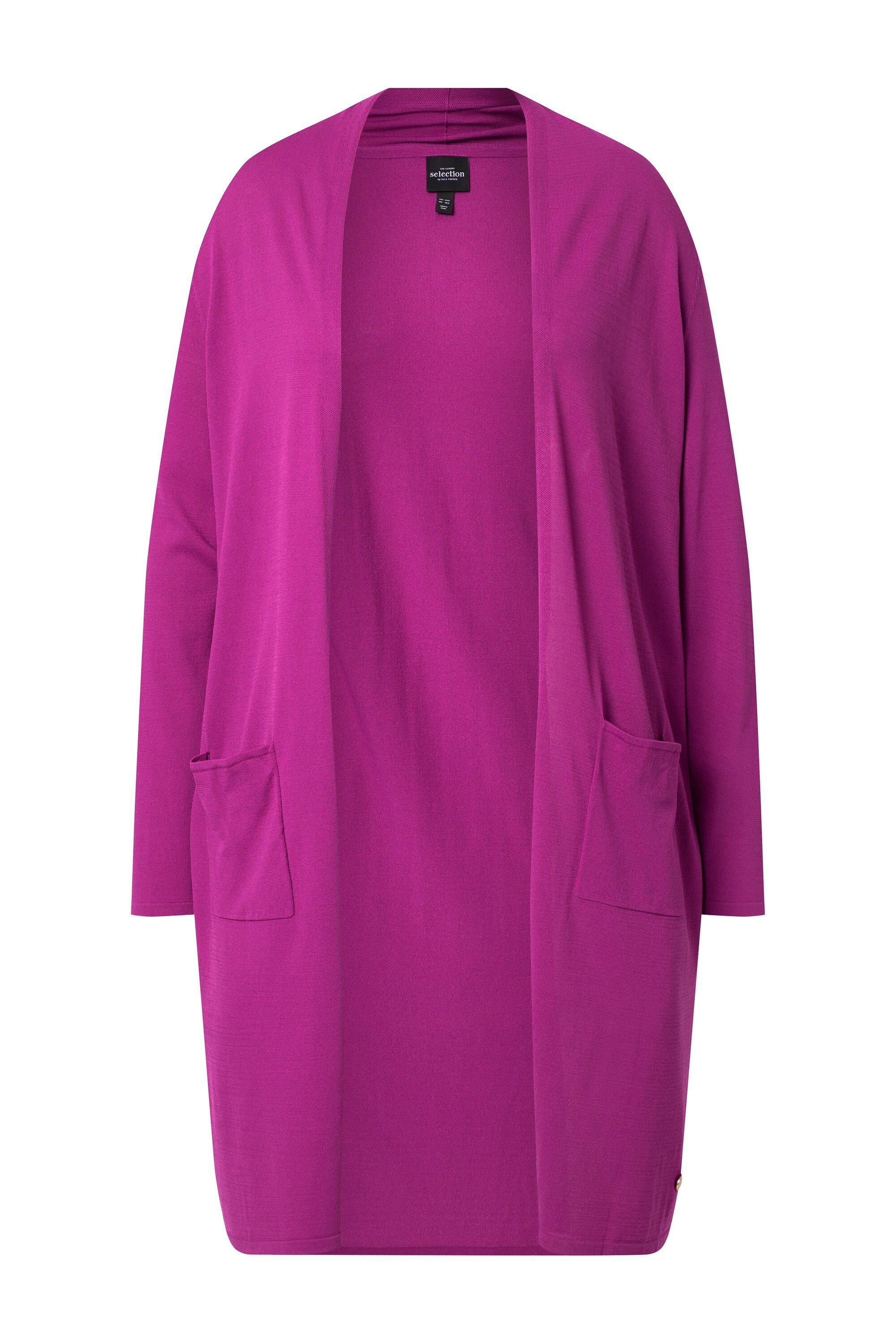 Ulla Popken Langjacke Long-Strickjacke Stehkragen offene Form Langarm