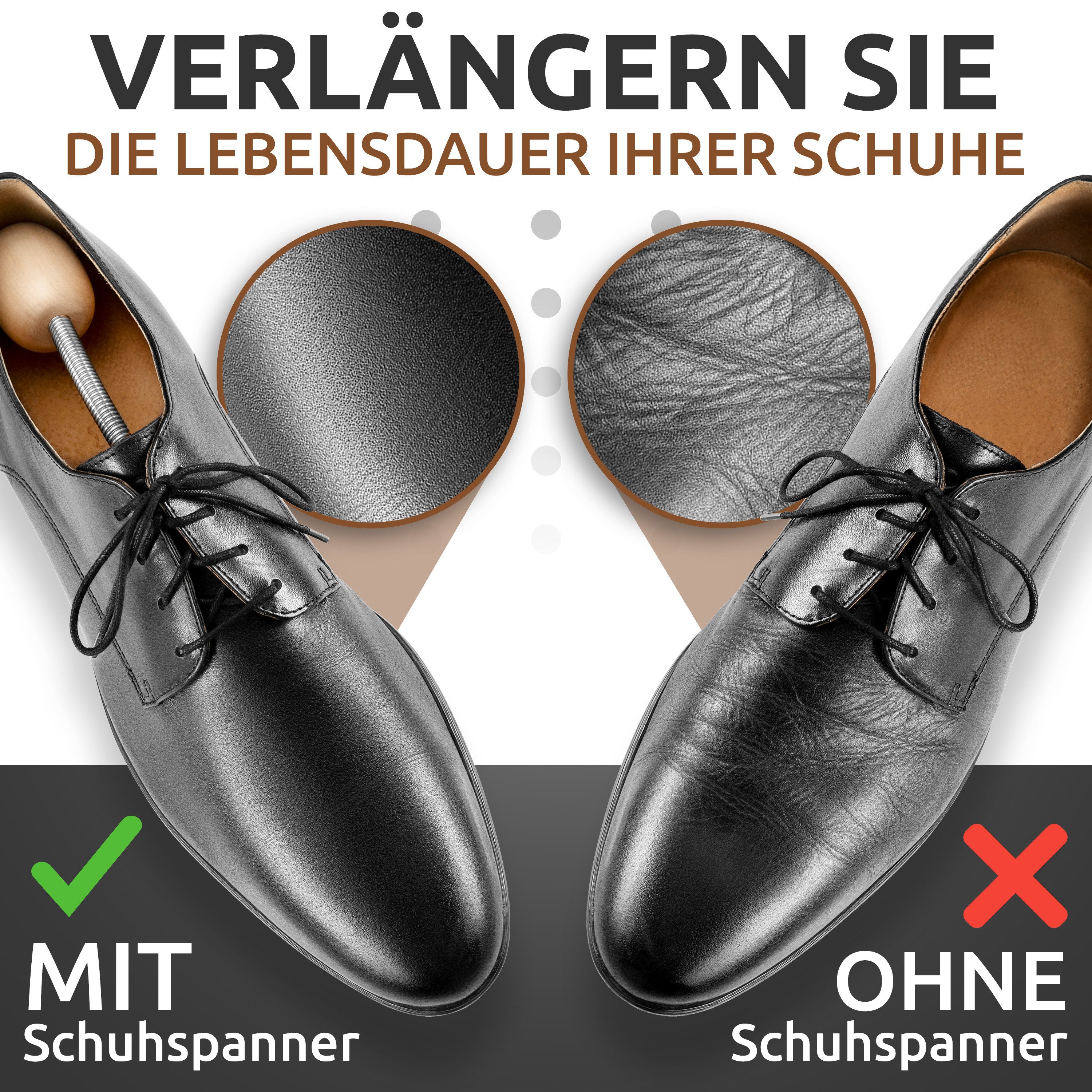 JK Trade Schuhspanner - Premium Schuhdehner Damen & Herren (1 Paar, aus Lotusholz mit Federmechanik), Stiefelspanner, Schuhweiter – Bild 4 von 5