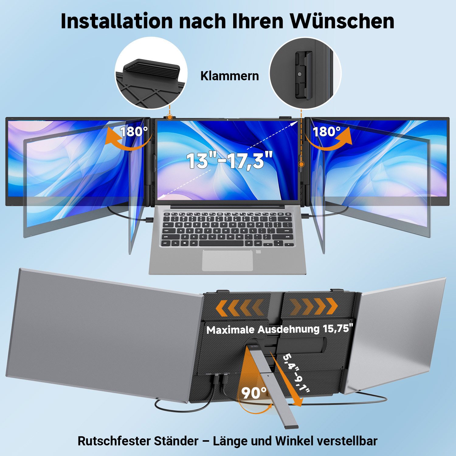 KEFEYA 14 Zoll FHD Laptop-Bildschirm-Extender Portabler Monitor (36 cm/14 ", 1920x1080 px, Full HD, 60 Hz, HDR, Dual-Screen-Display, 13–17,3 Zoll, Mac, Windows & Chrome)