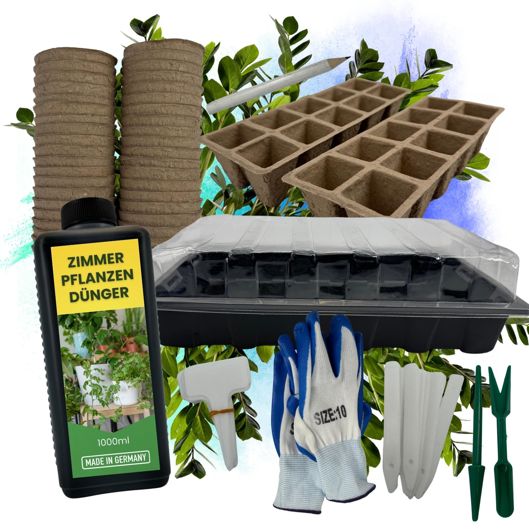 TronicXL Gewächshaus XXL Anzucht Set Zimmerpflanzendünger Dünger Zimmergewächshaus Töpfe, für Samen Steckling Anzuchttöpfe, Garten Zubehör Starter, Pflanztöpfe Anzuchtkasten Mini Gewächshaus