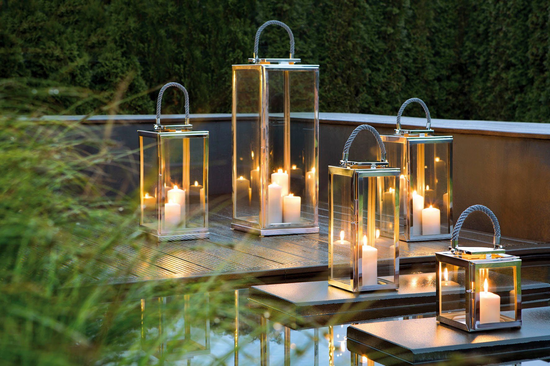 Fink Kerzenlaterne aus Glas (1 St), Silberfarben und SEVILLA - Edelstahl
