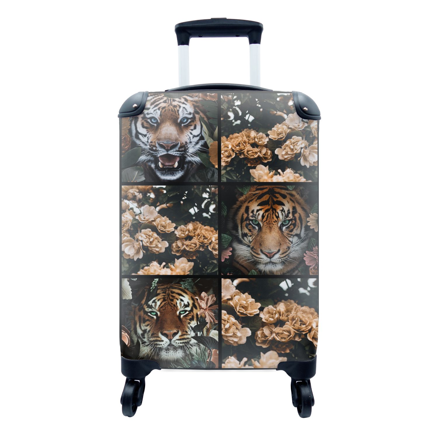 - mit Handgepäckkoffer 4 Collage - für Rollen, rollen, Handgepäck Reisekoffer Reisetasche Tiger Ferien, Trolley, MuchoWow Blumen,