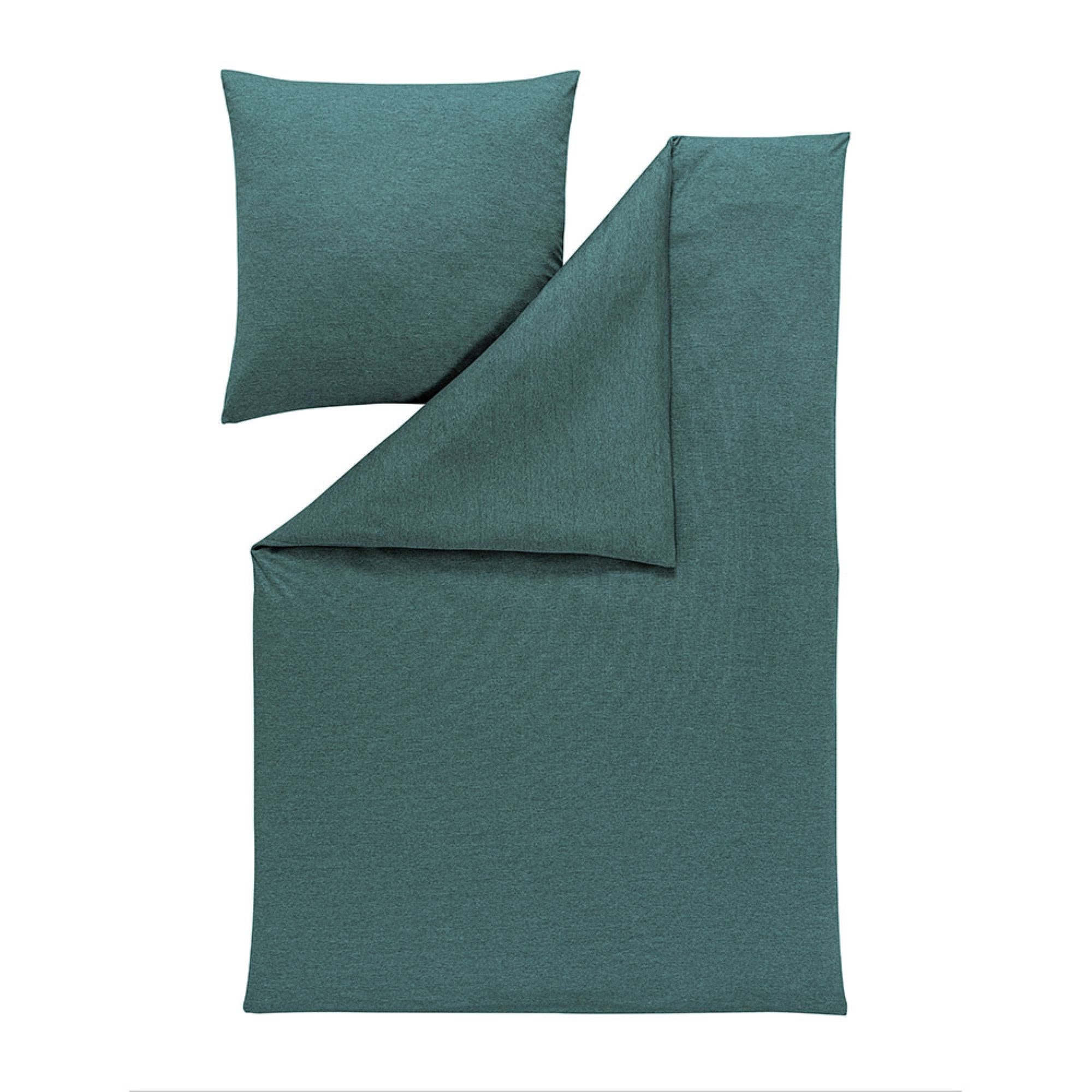 Estella Bettwäsche Estella Mako Jersey Bettwäsche 200x200 Takoma uni Melange petrol 6873-, Mako-Jersey, 3 teilig, für Sommer und Winter
