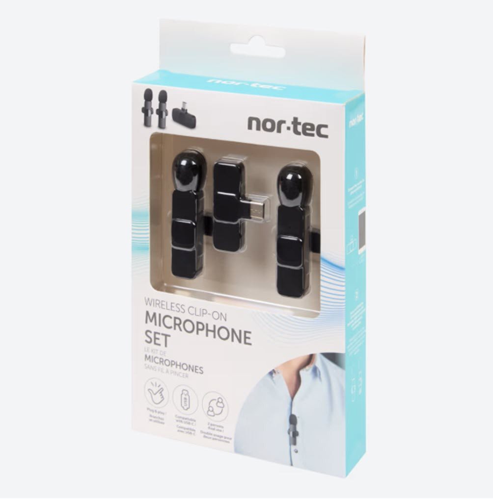 Spectrum Mikrofon Nor-Tec Mikrofon mit Clip 2 Stück USB-C Kabellose Clip-on-Mikrofone